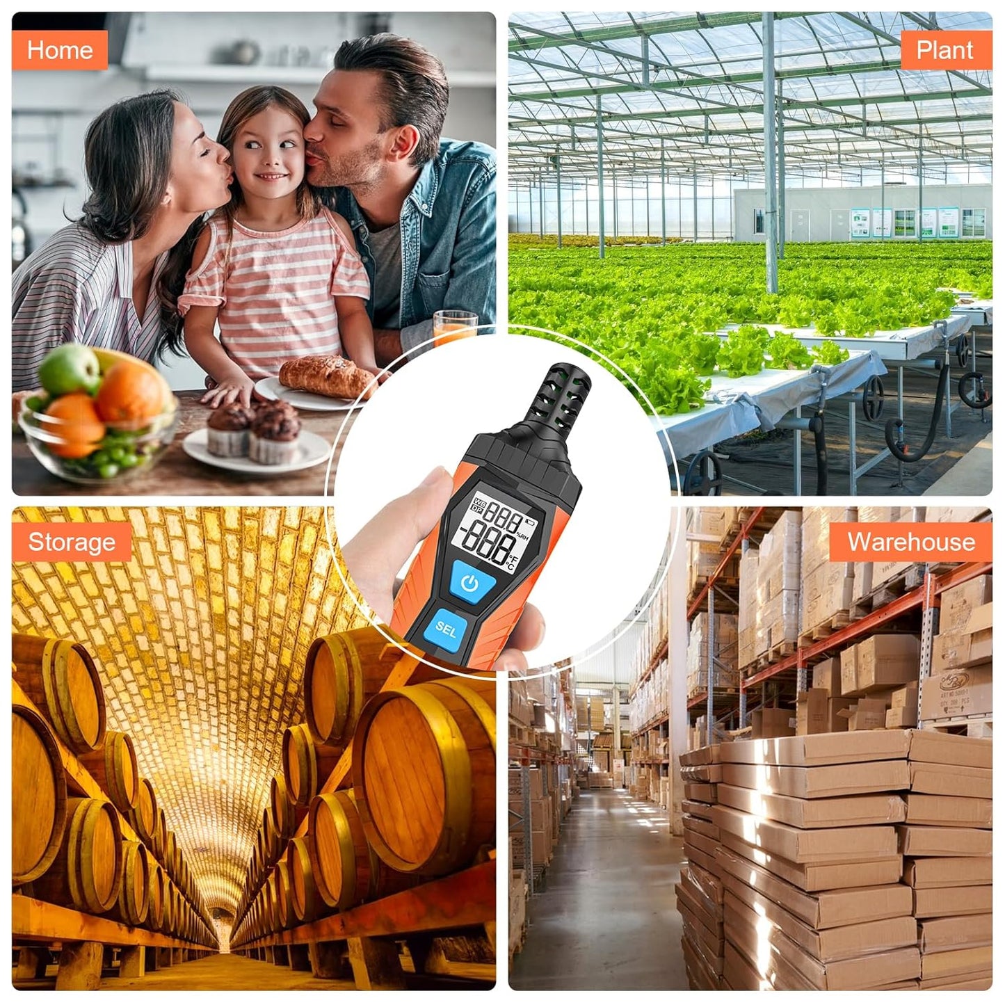 Temperature Humidity Meter, High Precision Thermometer Hygrometer with Ambient, Dew Point, Wet Bulb Thermometer, Dual Display Temperature & Humidity with LCD Backlight, TH10