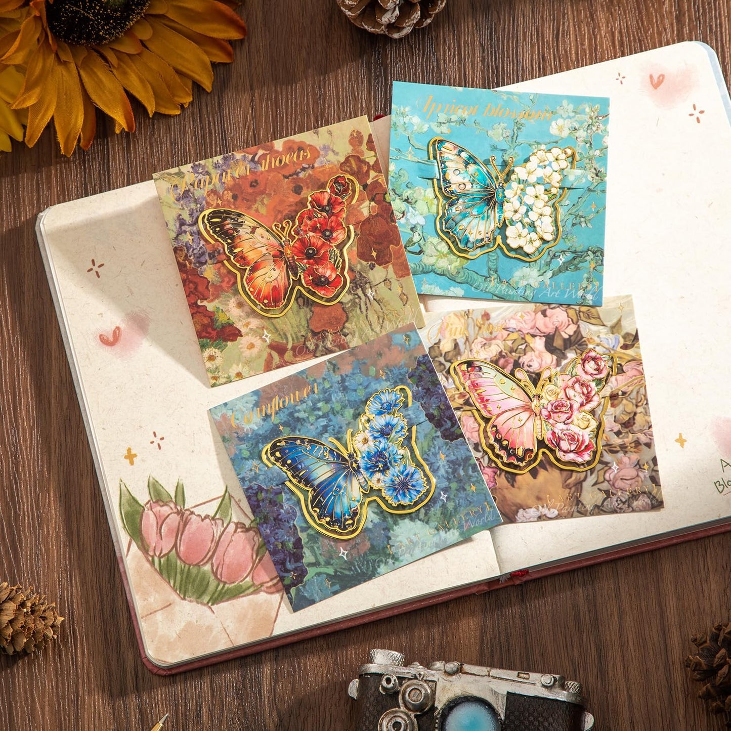 4 PCS Metal Butterfly Bookmarks, Golden Clips Bookmark Monet Oil Painting Theme Book Mark Bookmarks for Book Lovers Women Teens Writers Readers Children