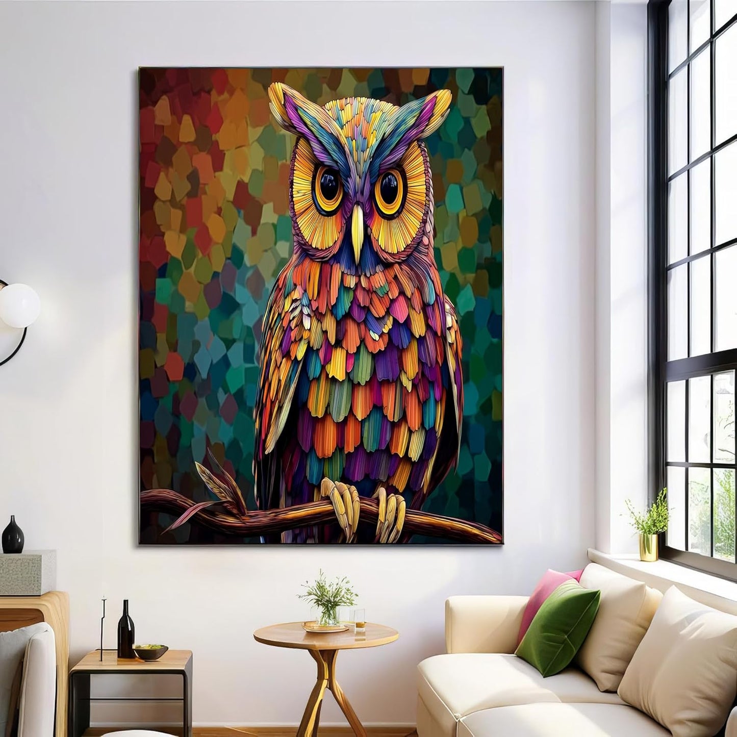 GDJSMIN Mosaic Style Wall Art, Cute Owl Pattern Poster for Reading Room Living Room Decor 16x 24 inch Unframed
