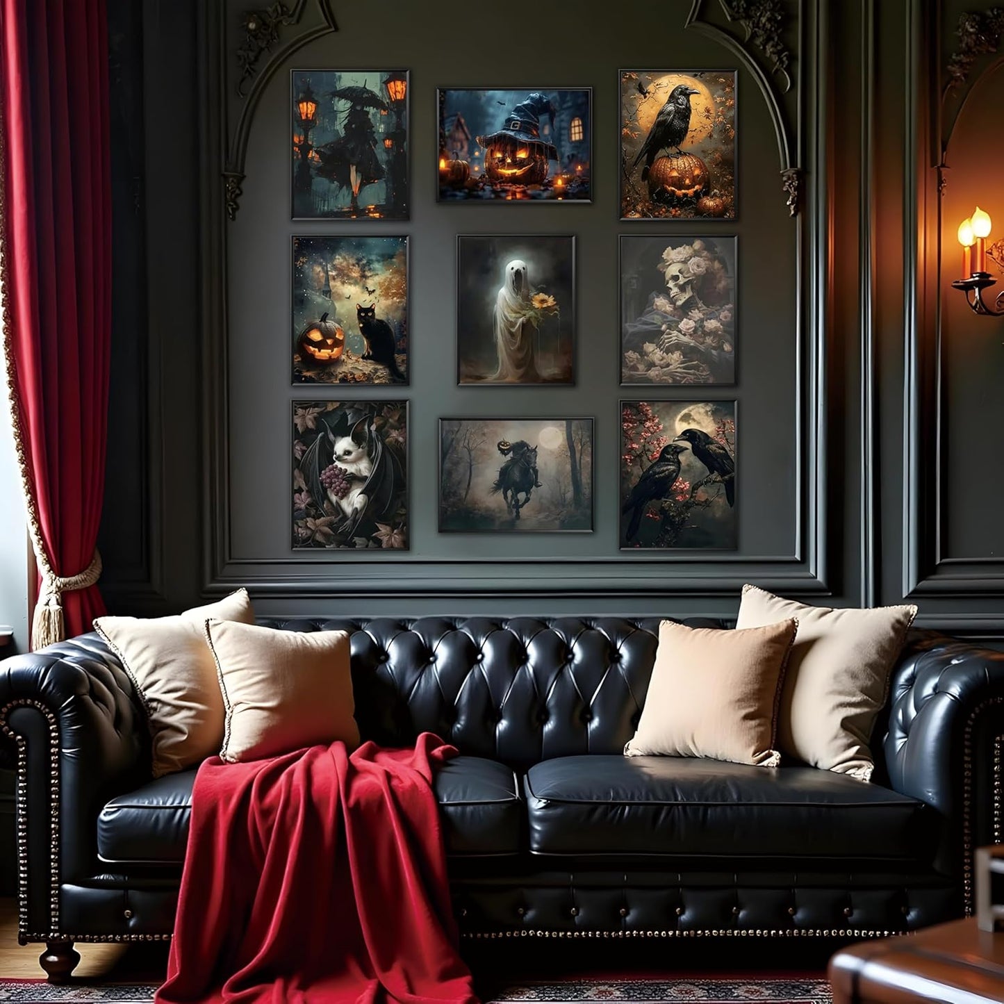 ARKZSHO Halloween Wall Art Canvas Prints Set of 9, Dark Academia Wall Decor Painting, Gothic Spooky Aesthetic Picture for Gallery Living Room Bedroom Office Decor 8x10 inch Unframed