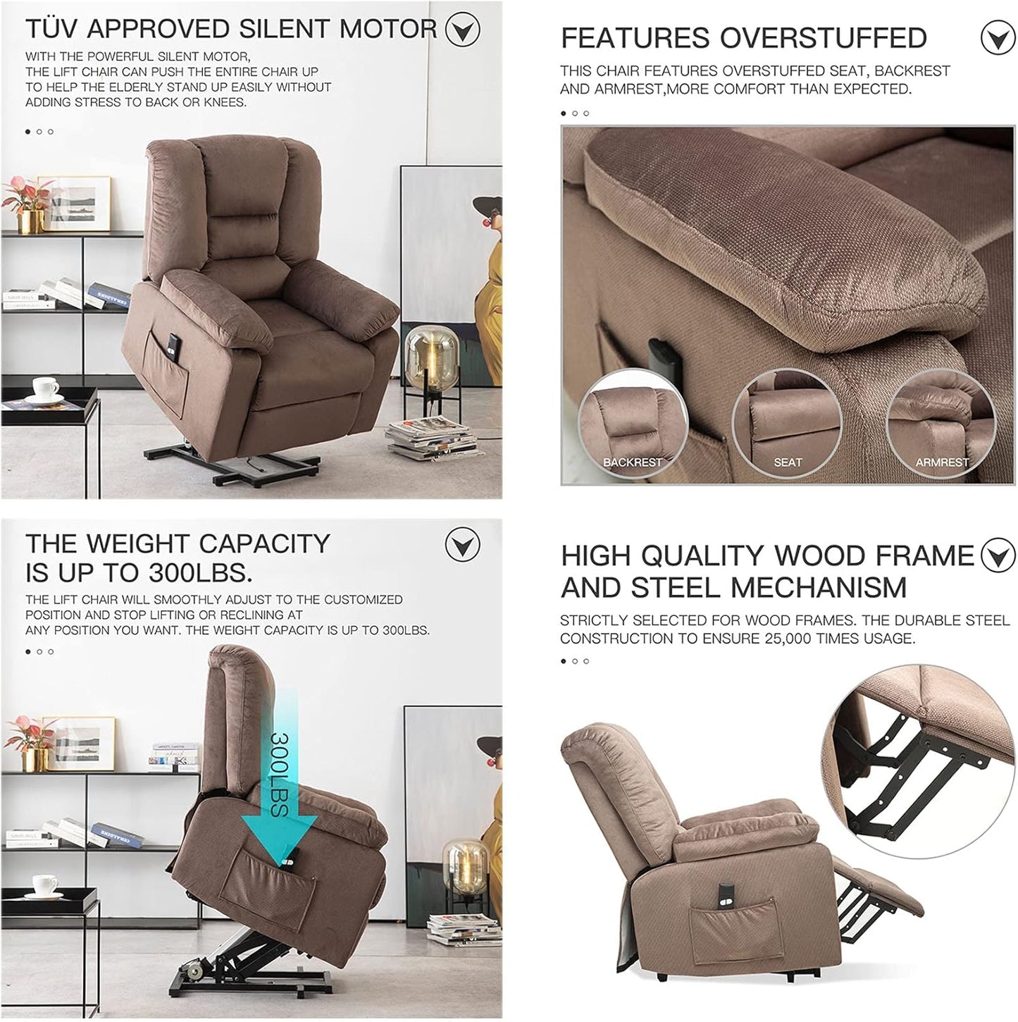 Power Lift Recliner Chair for Elderly - Fabric Sofa Living Room Chair Single Reading Chair with Side Pocket Ergonomic Lounge Chair with Remote Control Home Theater Seat
