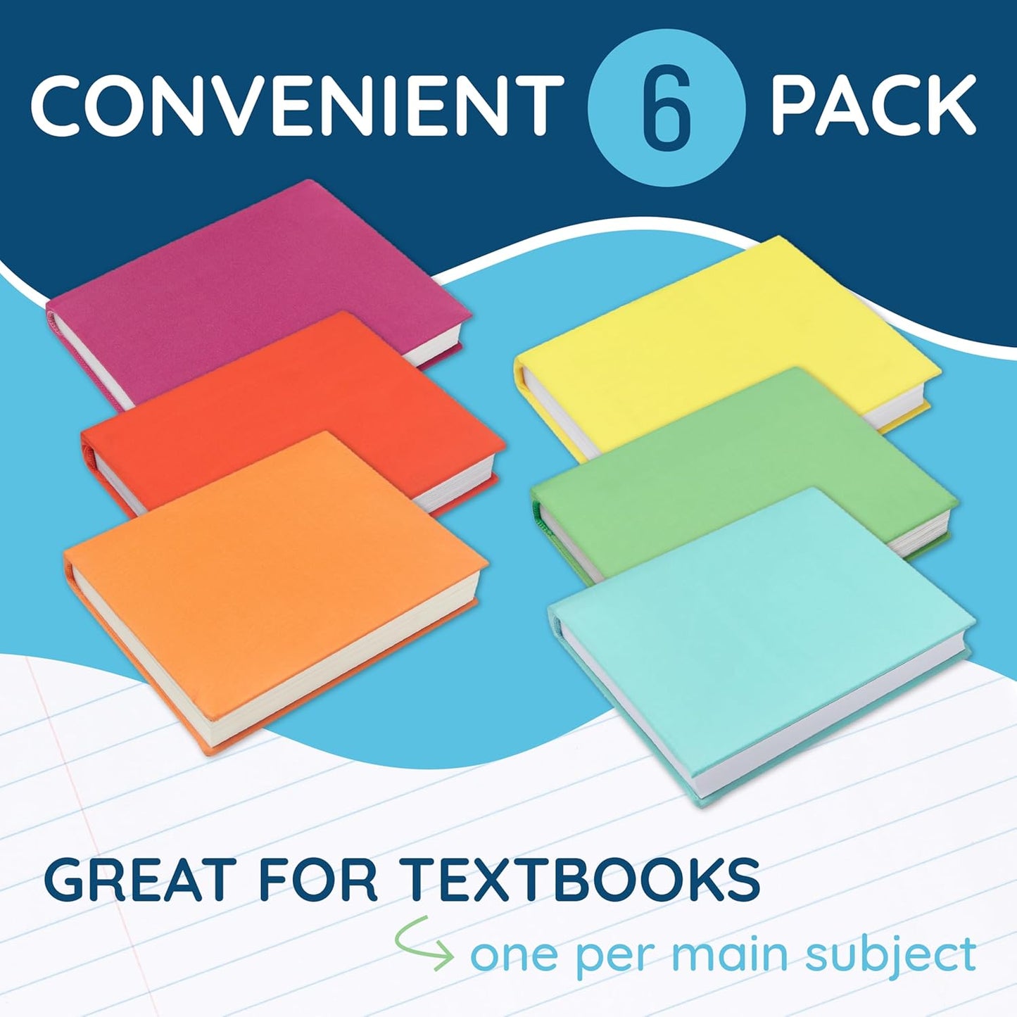 Blue Summit Supplies 6 Stretchable Book Covers for Hardcover, Colorful Fabric Book Cover for Classroom Textbook Protection and Care, Assorted Colors, for 11" by 11" Books, Stretchy