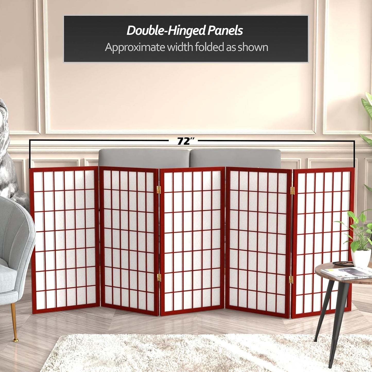 3 ft. Short Window Pane Shoji Screen - Rosewood - 5 Panels