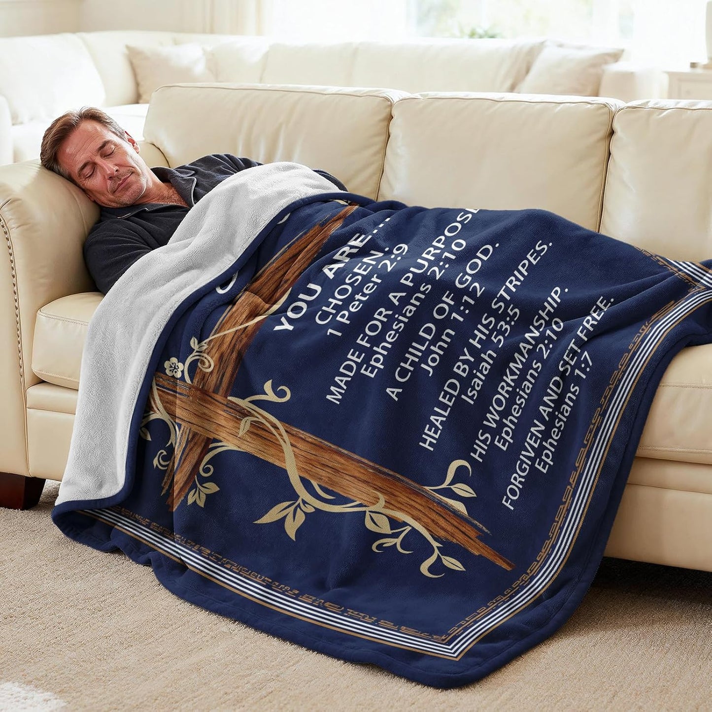 Christian Gifts for Men - Religious Throw Blanket with Bible Verse 60"x50", Religious Gifts for Men Dad Grandpa Pastor Husband Boyfriend, Comforting Faith Gift for Husband Veterans.