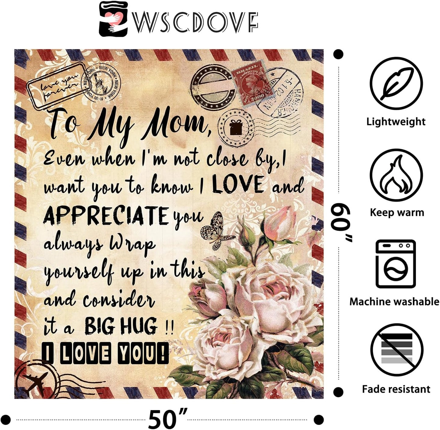 Throw Blanket Mom Blanket Gift Personalized Fleece Throw Envelope Blanket Birthday Gifts for Women from Daughter