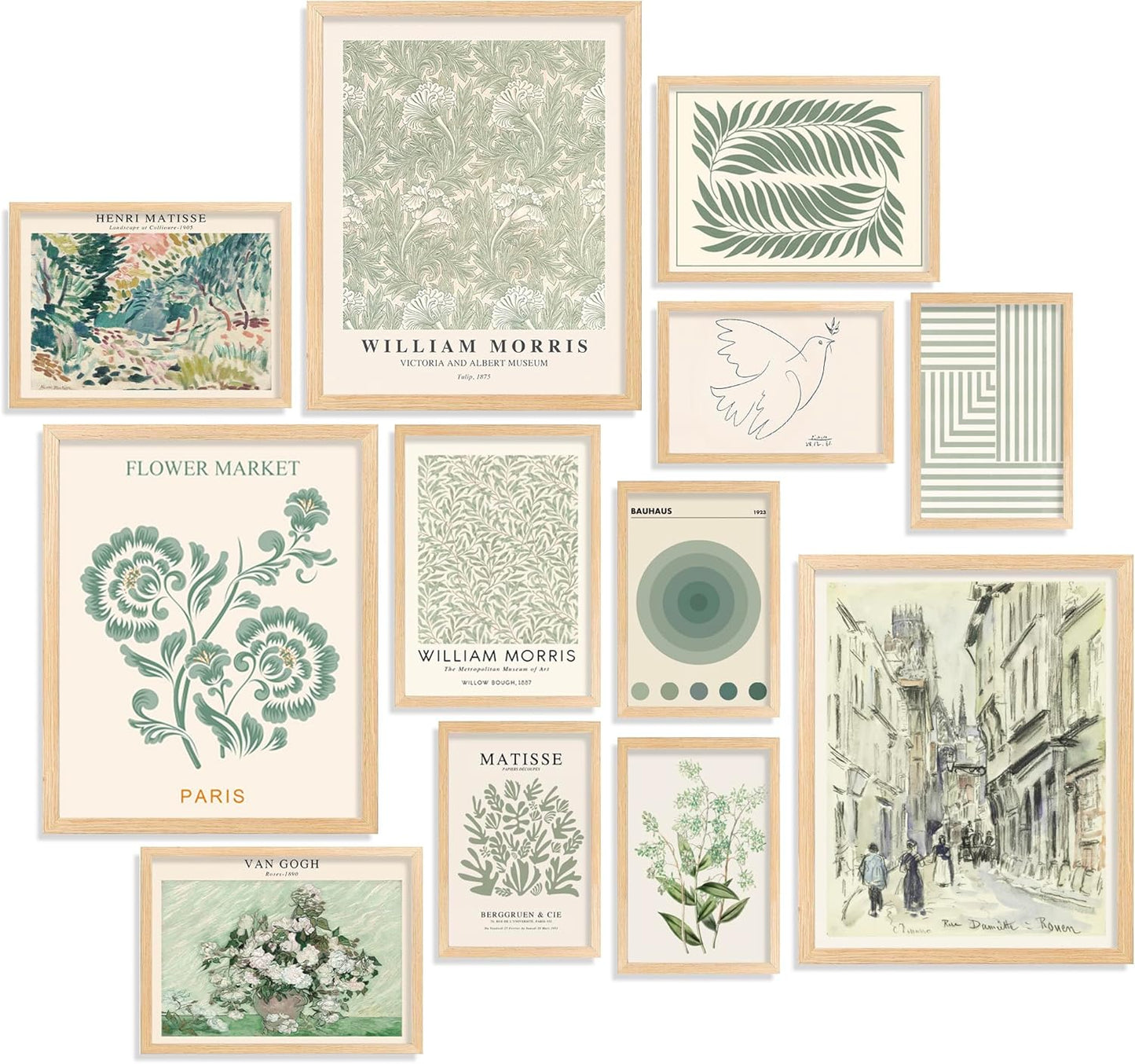 Waschbär Sage Green Room Decor Aesthetic - Green Wall Art Aesthetic Posters, Green Room Decor, Sage Minimalist Poster Set, Boho Prints Wall Collage, Matisse Pictures for Bedroom Decor (UNFRAMED)