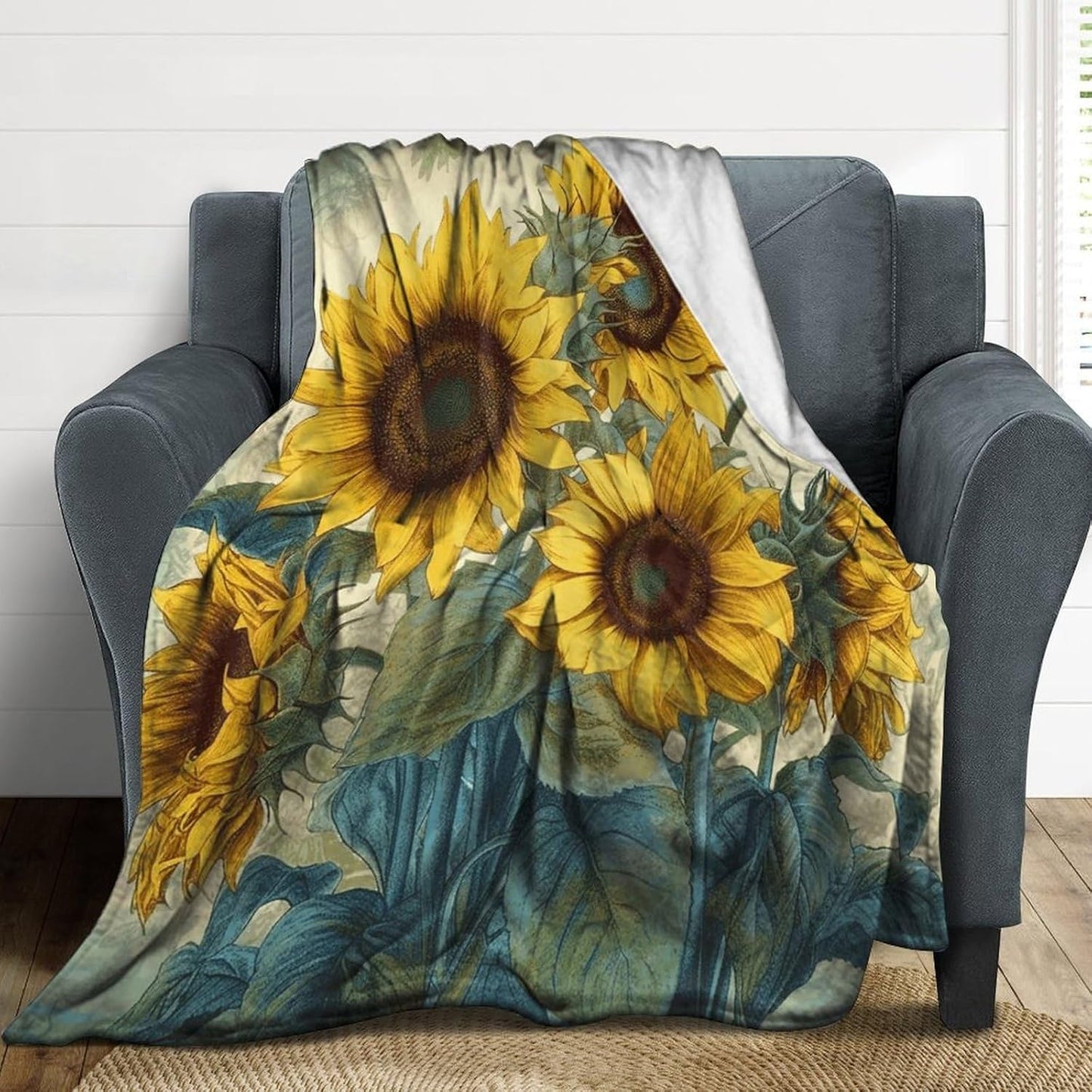 Sunflower Print Throw Blanket for Couch Super Soft Warm Lightweight Throw Blankets Cozy Flannel Bed Blanket Cute Decorative Blankets for All Seasons Home Decor Gift 60"*80"（150 * 200cm）