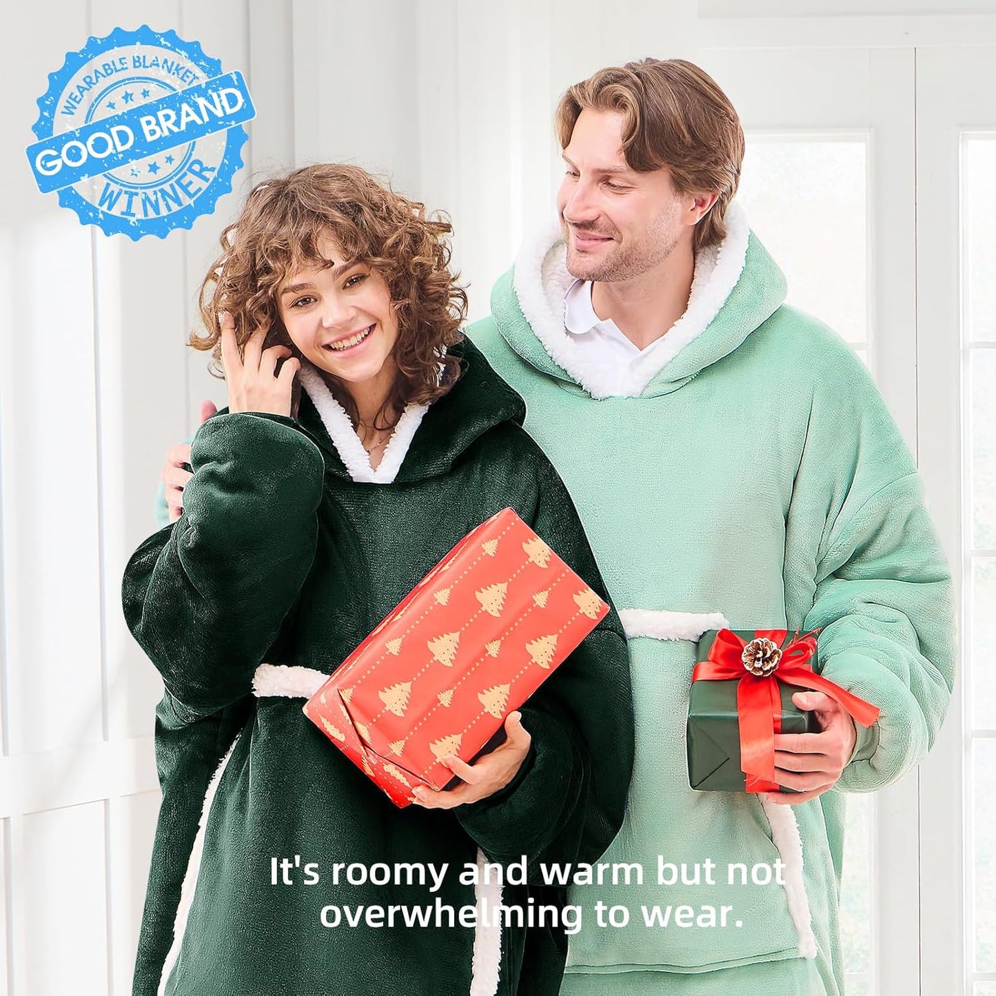 JOYWOO Green Wearable Blanket Hoodie,Oversized Cat Lovers Sweatshirt Blanket for Adult, Birthday Gifts for Women Mom Grandma,Cozy Hooded Blanket with Giant Pocket Winter Gifts,Dark Green Standard