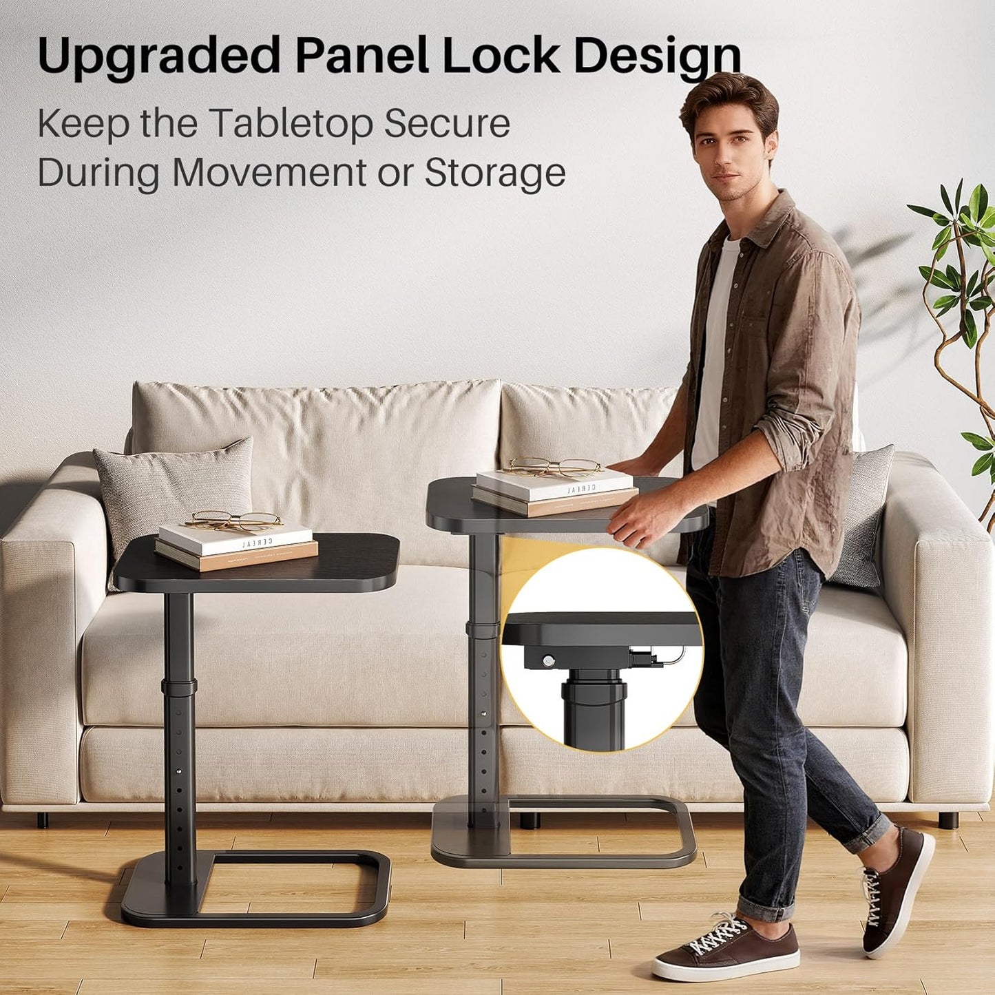 Adjustable Height TV Tray Table with Bumper Rounded Corner Design & Flip-top Side Table for Bedroom, Living Room, Bathroom and Study, End Table for Eating, Dinner or Laptop, Black