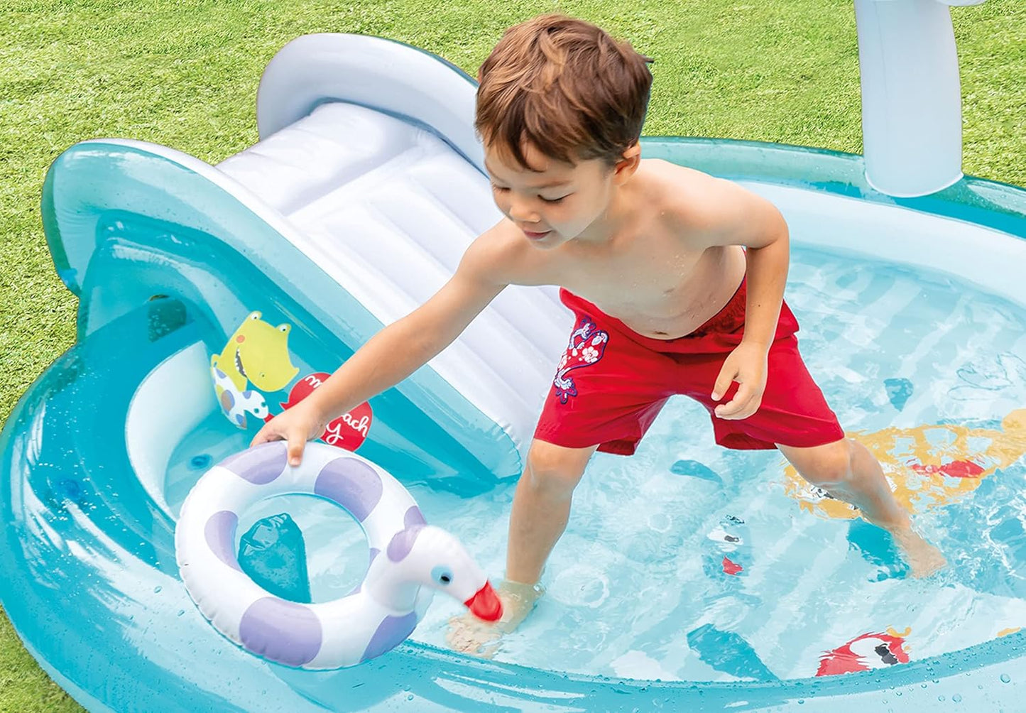 Intex Gator 6.6' x 5.6' x 4" Outdoor Inflatable Kiddie Pool Water Play Swim Center