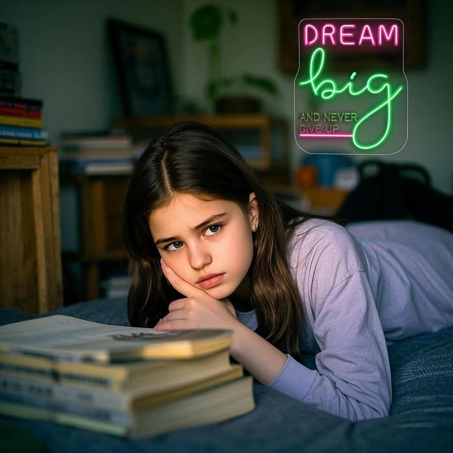 Dream Big LED Neon Sign - Motivational Wall Decor for Office & Home - Teen Girls Bedroom Decor & Gym Wall Art - Inspiring Gifts for Women, Teens (14x12 Inch)