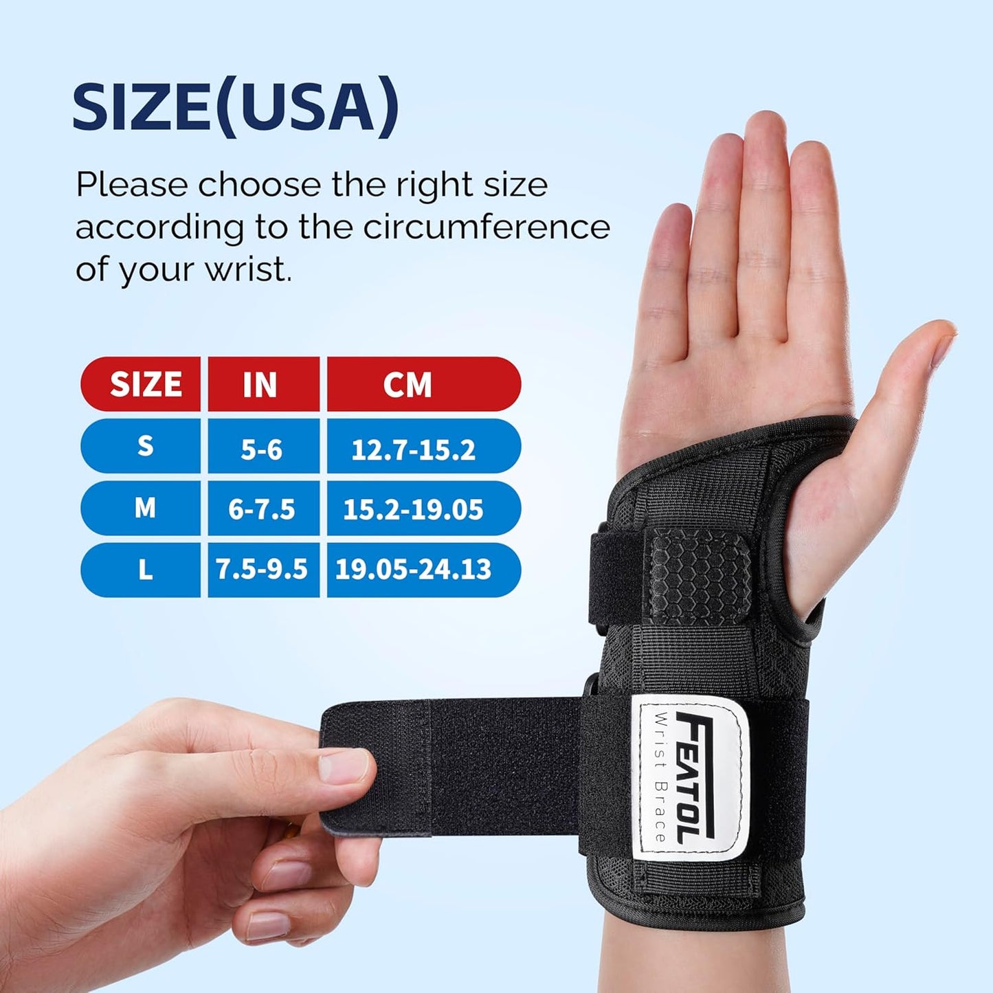 FEATOL 2 Pack Carpal Tunnel Wrist Brace For Work With Wrist Splint, 6.5'' Wrist Brace Night Support For Women Men, Pain Relief For Tendonitis, Arthritis, Pregnancy, Typing, Right and Left Hand, Medium