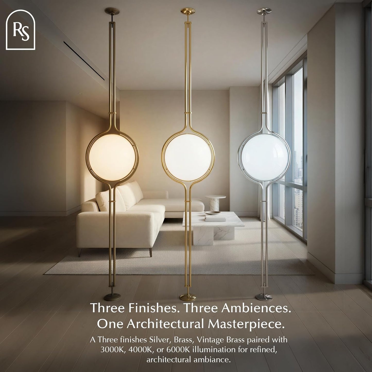 Residence Supply Zuru Floor to Ceiling Lamp - Adjustable 98"-110" Modern Pole Light with LED Bulb - Acrylic Globe Design - UL Certified - Sleek Metal Frame - Living Room & Bedroom Standing Lamp