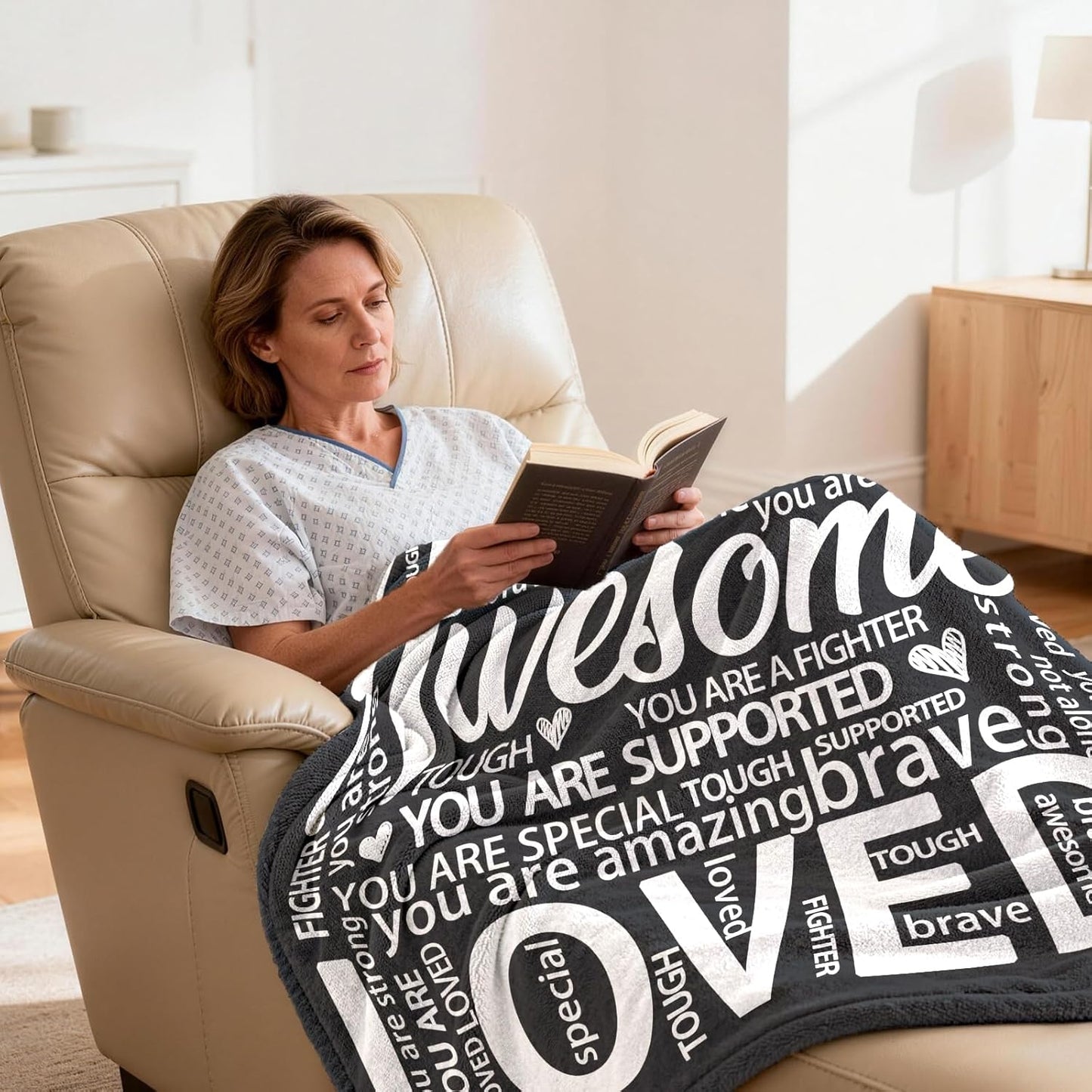 Get Well Gifts for Women or Men, Birthday Gifts, Inspirational Blanket for Her Him, Sympathy Gift, Cancer Care Gifts, Thinking of You Gift for Mom, Dad, Friend, Coworker- Black Hug Blanket 60'' x 50''