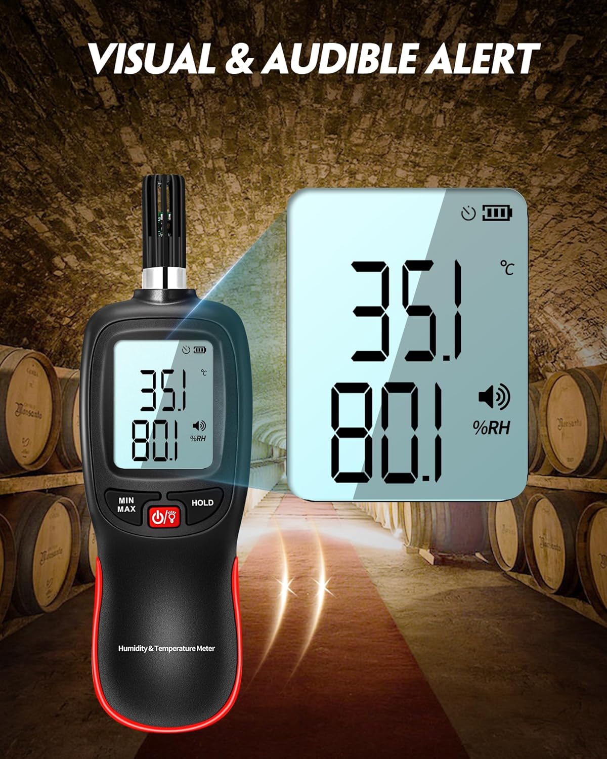 WT83 Temperature Humidity Meter, High Precision Thermometer Hygrometer with Ambient Dew Point Wet Bulb Temperature Indoor Outdoor, Max/Min Data Hold, 1000 Sets Data Log, Batteries Included