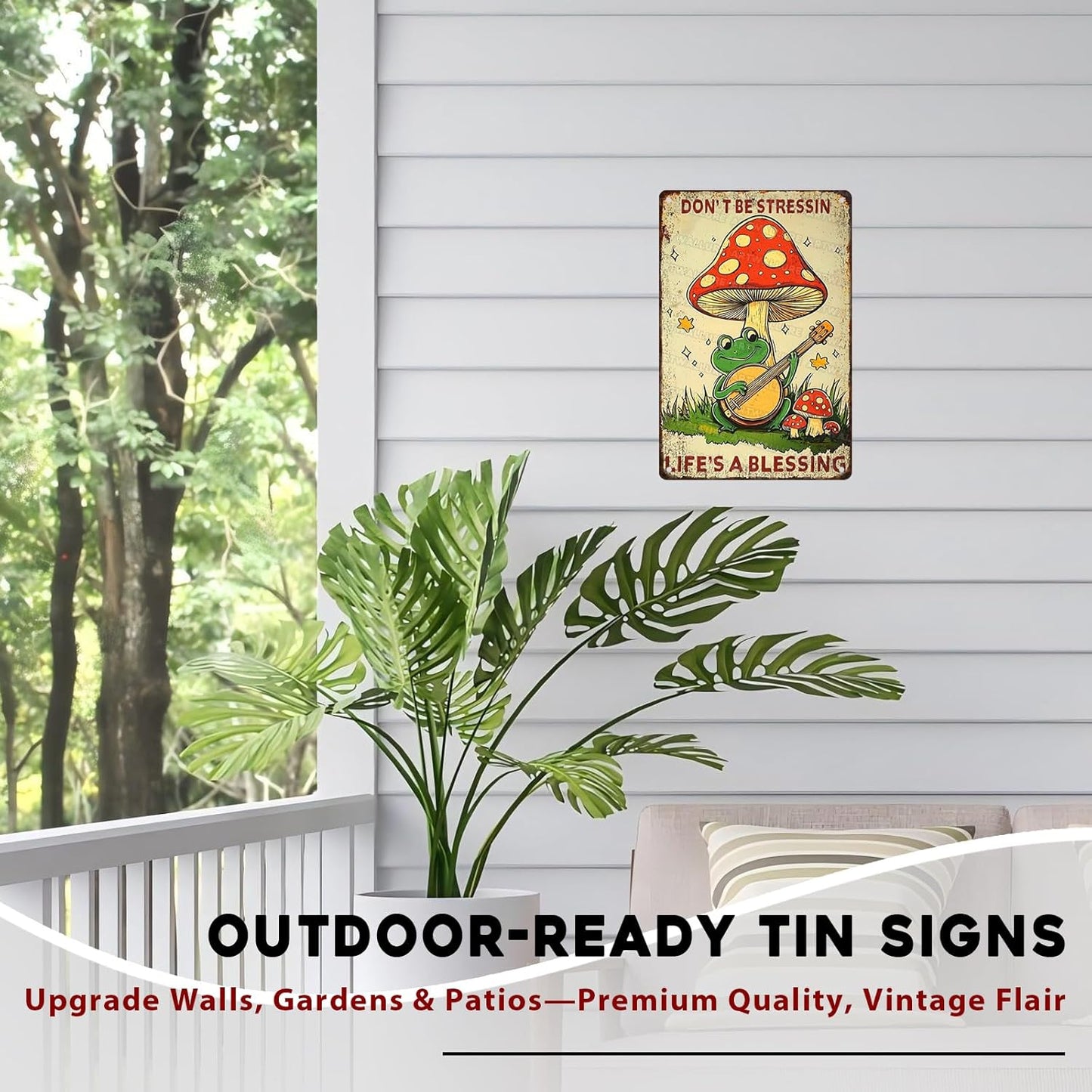 Vintage Frog Metal Tin Sign Don't Be Stressin Life Is a Blessing Inspirational Quotes Tin Sign for Coffee Shops Homes and Reading Rooms 8x12inch