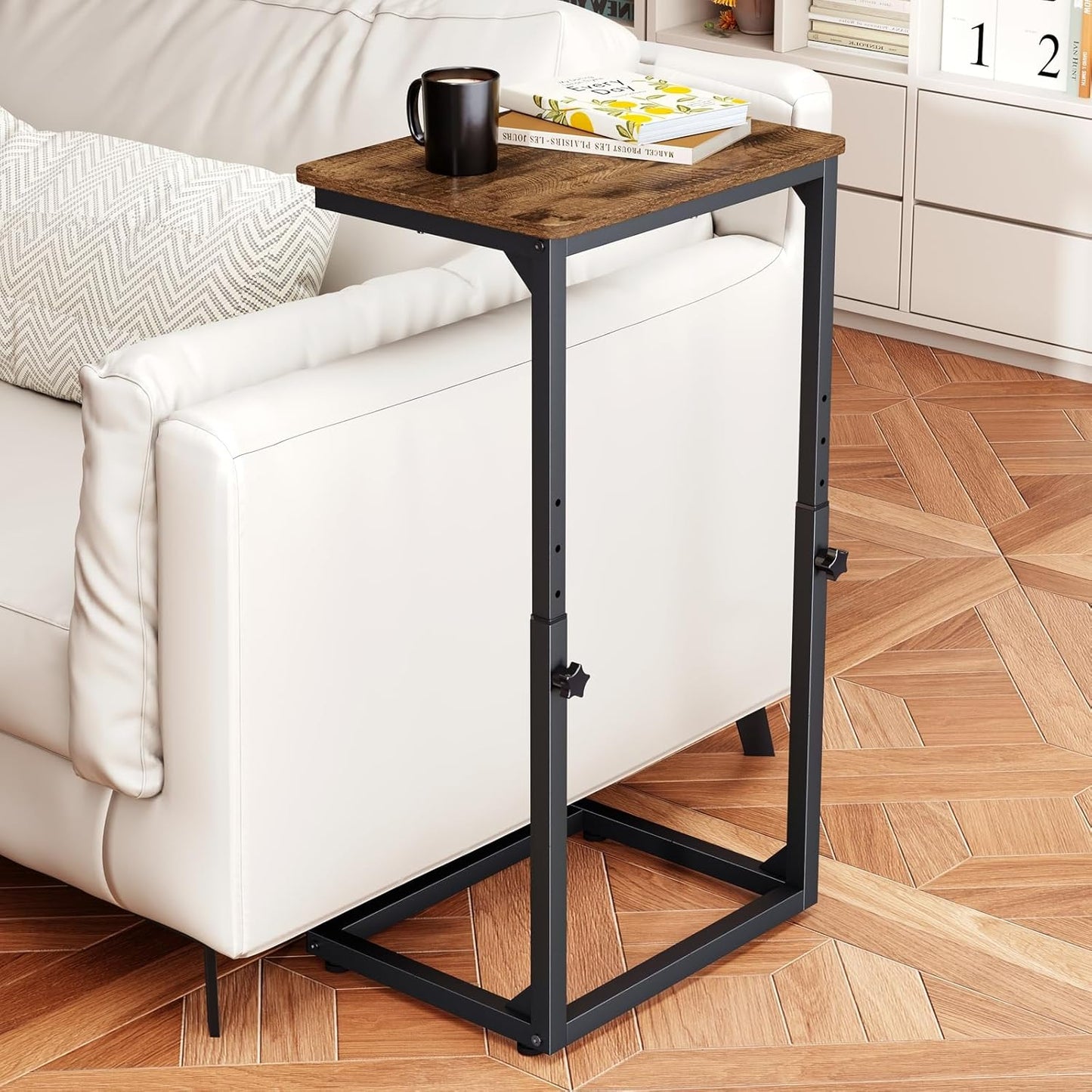 Adjustable C-Shaped End Table, Small Side Table for Couch, Sofa TV Tray Table for Living Room, Bedroom, Bedside ET-SA-BRW1