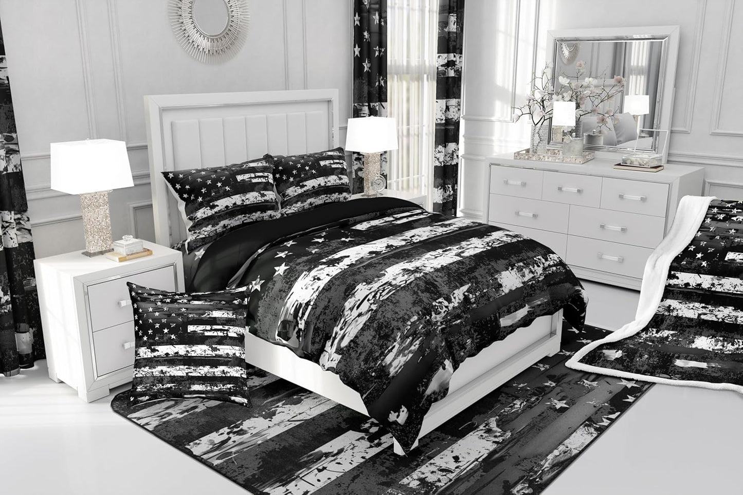 Feelyou American Flag Flannel Fleece Throw Blanket Twin 60"x80" Camouflage All Season Bed Blanket for Kids Adults Strip Lines Fuzzy Blanket Farmhouse Theme Plush Blanket Room Decor