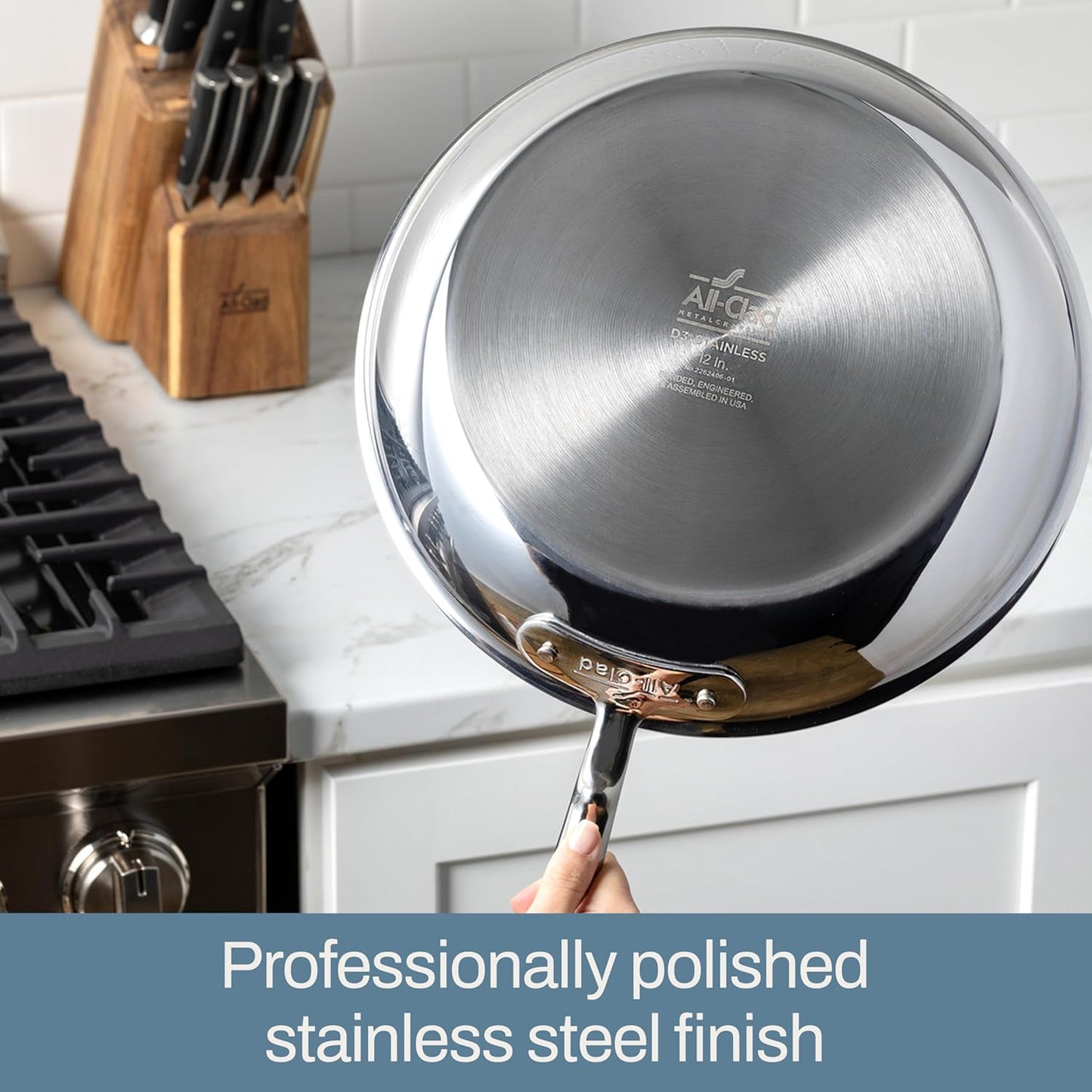 All-Clad D3® Stainless Steel 12 inch Frying Pan With Lid- Made in the USA- The Original Bonded Professional Cookware- Oven Safe & Induction Compatible