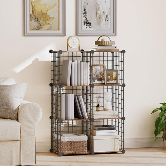 HOOBRO Wire Cube Storage Organizer, 6-Cube Shelves, Modular Shelves with Metal Grid, DIY Closet Cabinet for Living Room, Bedroom, Rustic Brown and Black BF06CW01