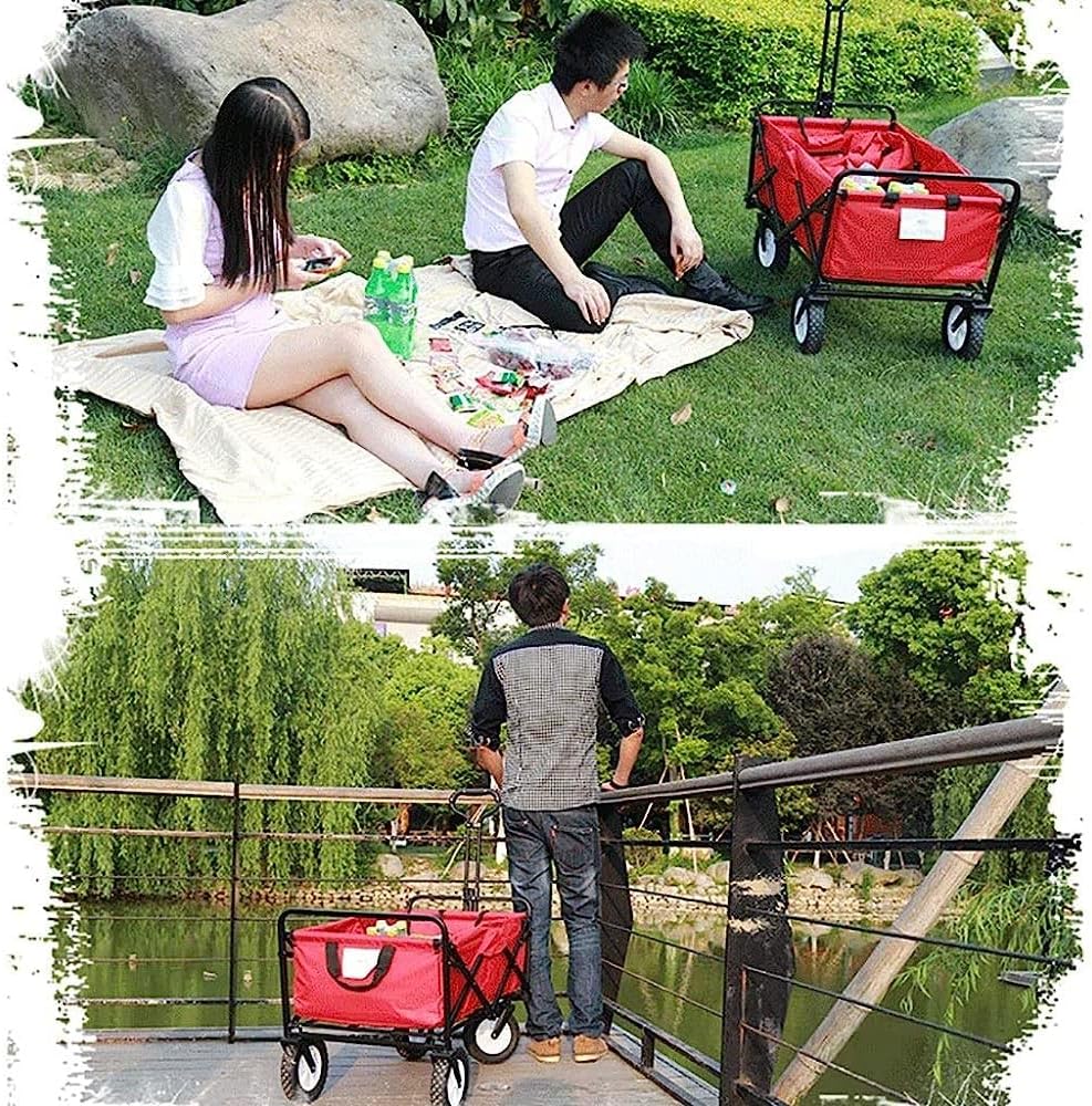 Trolleys, Folding Garden Trolley Cart Heavy Duty Wagon Multi-Function Shopping Cart for Outdoor Camping Beach Supermarket with 4 Wheels, Load：80Kg/Blue