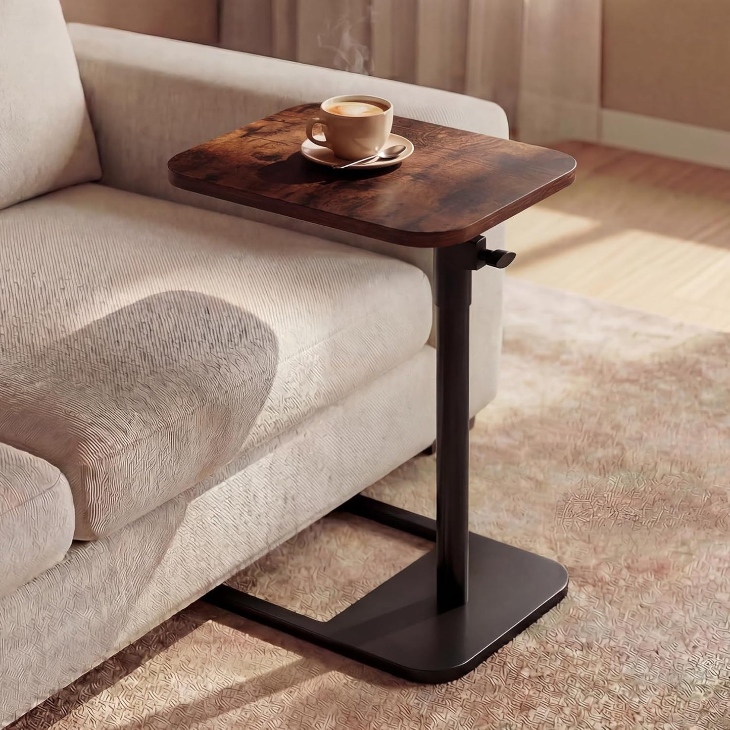 360° Swivel Sofa Tray Table for Couch Arm - Height Adjustable Rotatable End Table for Bed or Chair with Phone & Tablet Slots, TV Tray Table, Side Table Tray for Small Spaces（Rich）