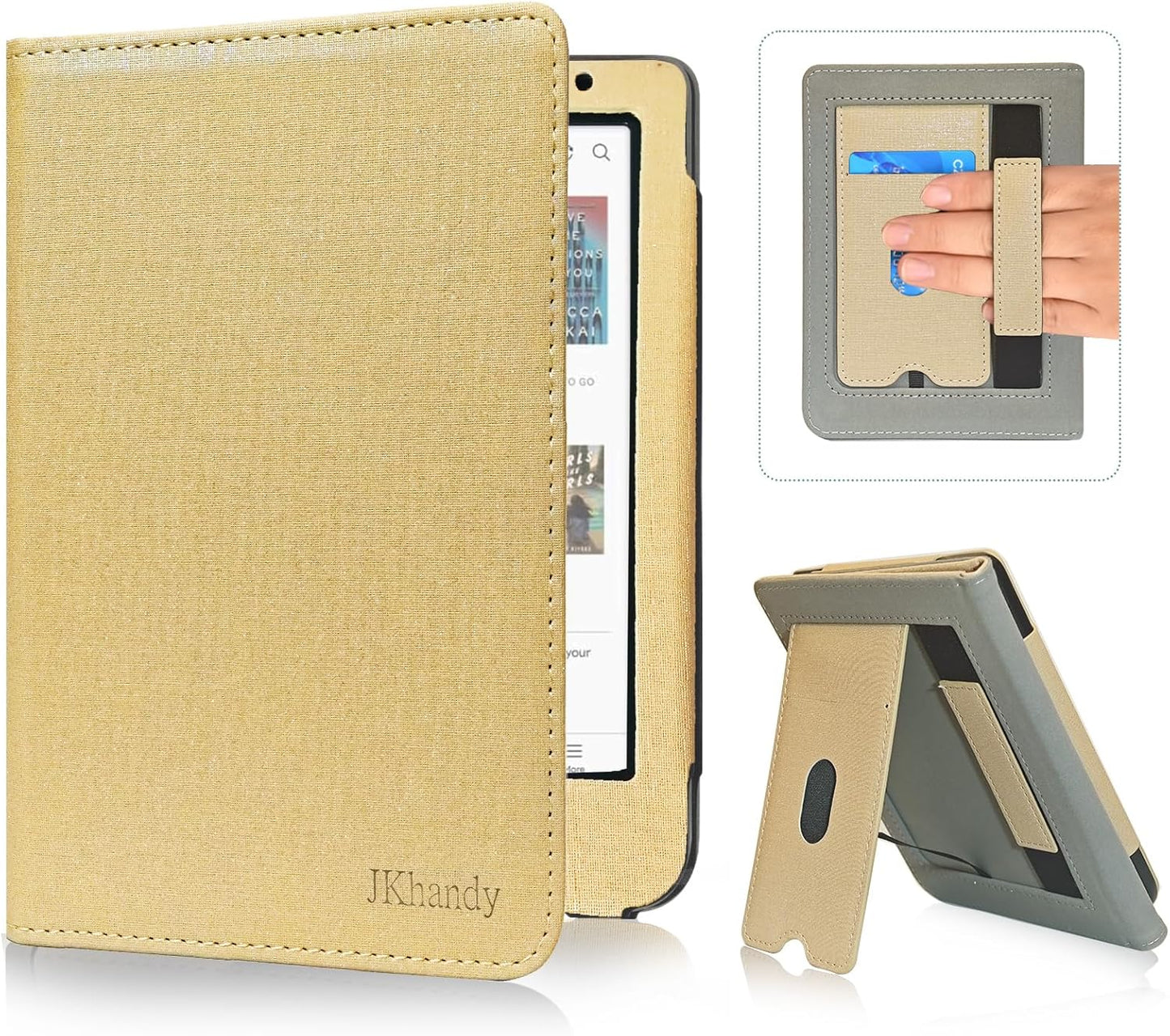 Stand Case for Kobo Clara BW/Colour 6 Inch 2024 Release, Premium PU Leather Sleeve Cover with Card Slot, Hand Strap and Atuo Sleep/Wake, Khaki