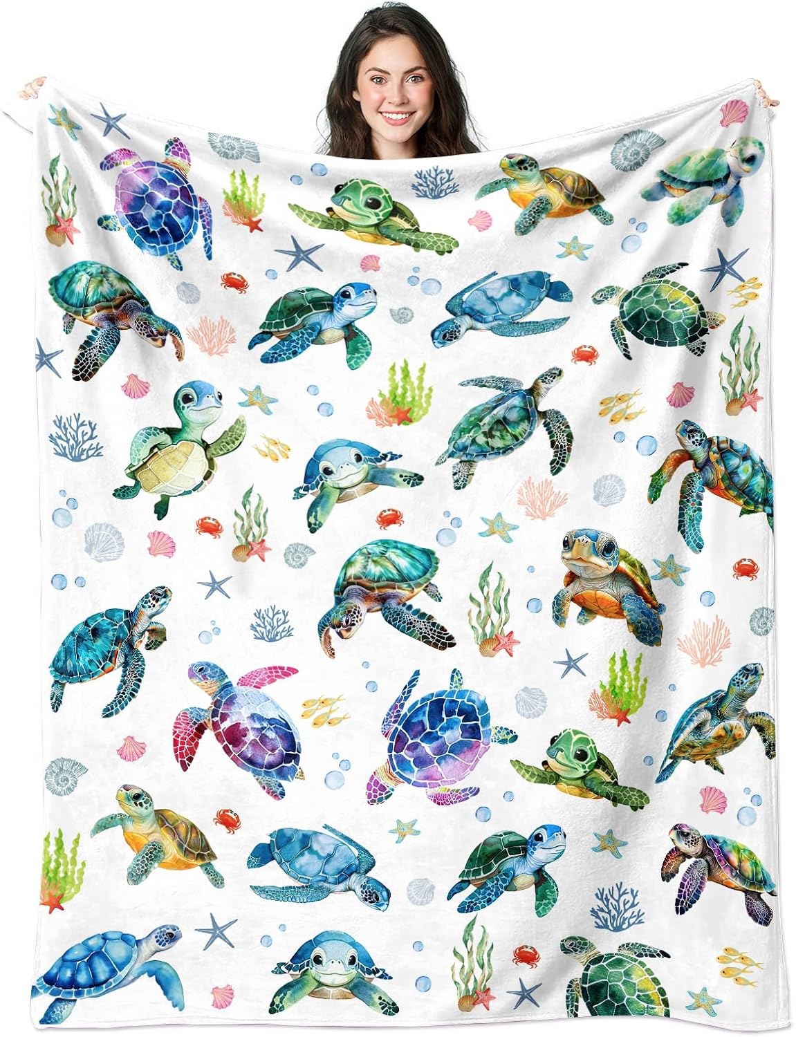 Sea Turtle Blanket Soft Cozy Flannel Turtle Throw Blanket Turtles Birthday Bedding Decor Gifts for Girls Women Kids Adults 50"x40"