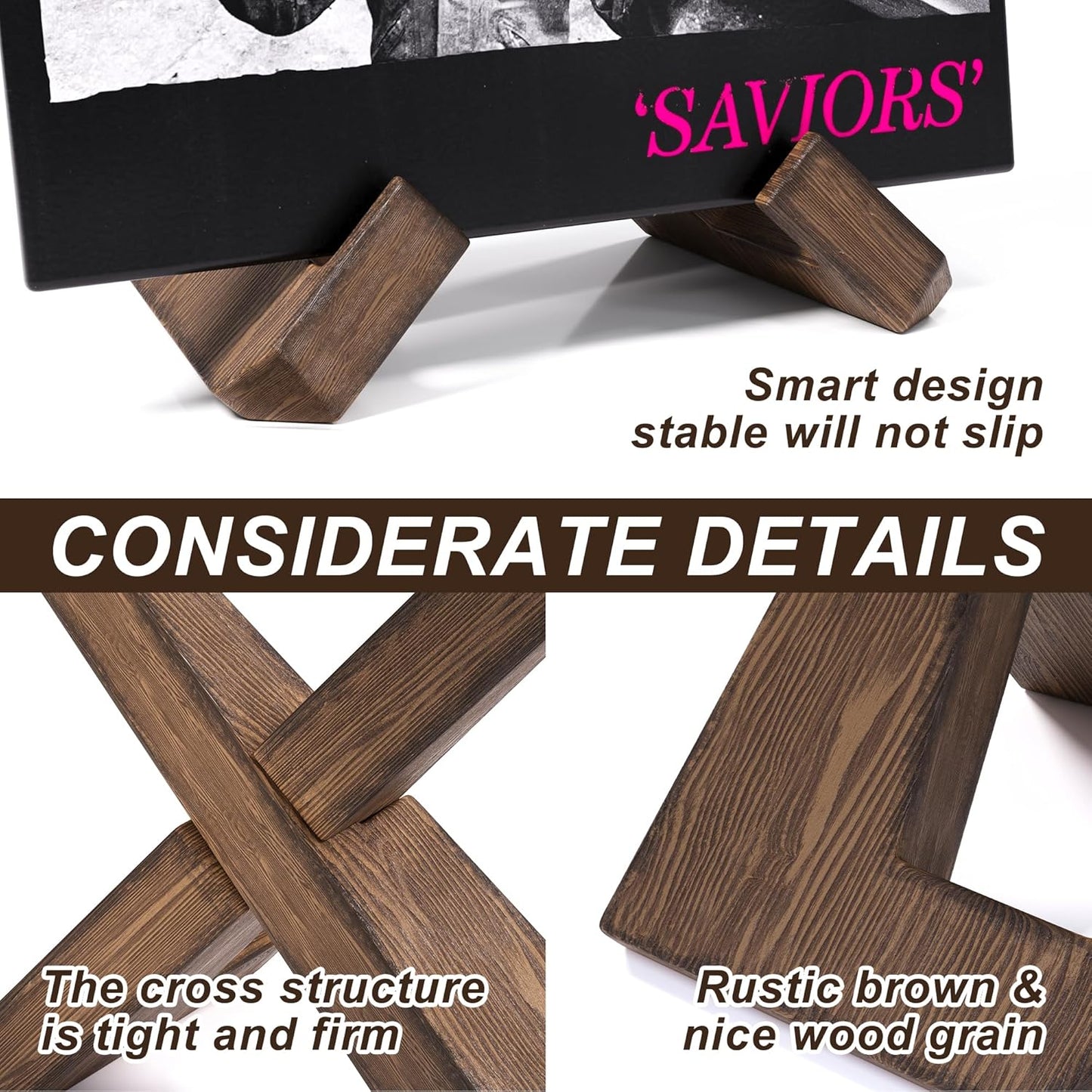 Wooden Plate Stands for Display, Wood Plate Holders for Displaying, Decorative Picture Frame Stand, Easel for Sign, Cookbook, Now Playing Vinyl Record, Recipe Book Holder for Photo, Plaque, Platter