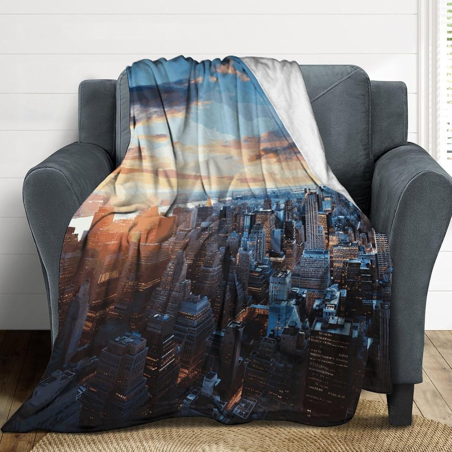 New York City Skyline Throw Blanket for Couch Super Soft Warm Lightweight Throw Blankets Cozy Flannel Bed Blanket Cute Decorative Blankets for All Seasons Home Decor Gift 50"*60"（130 * 150cm）