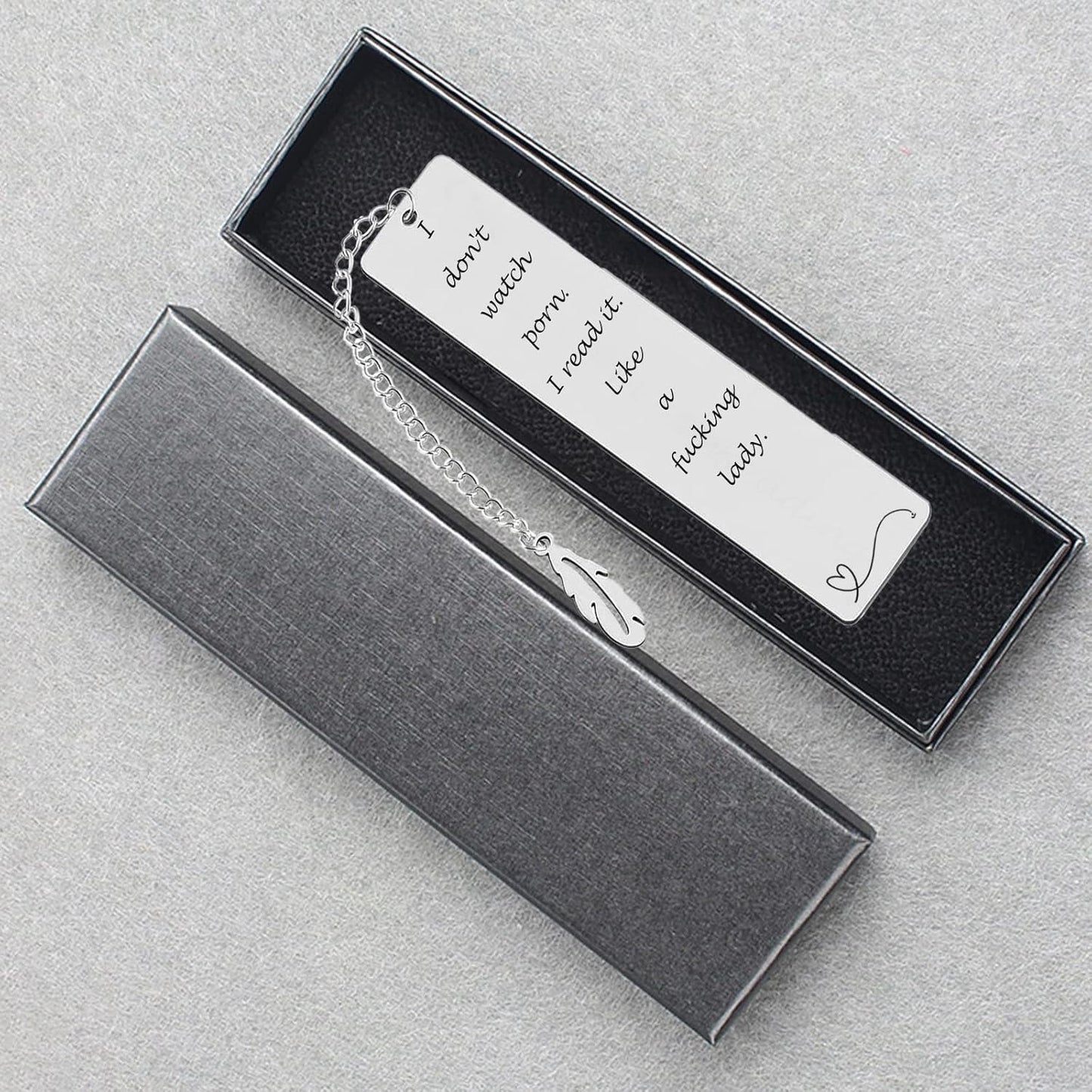 Metal Bookmark Gift, 'I Don't Watch Porn. I Read it Like a Fking Lady' Stainless Steel Leaf Pendant Book Mark with Box for Women, Men, Friends, Teacher, Classmate, Book Lovers