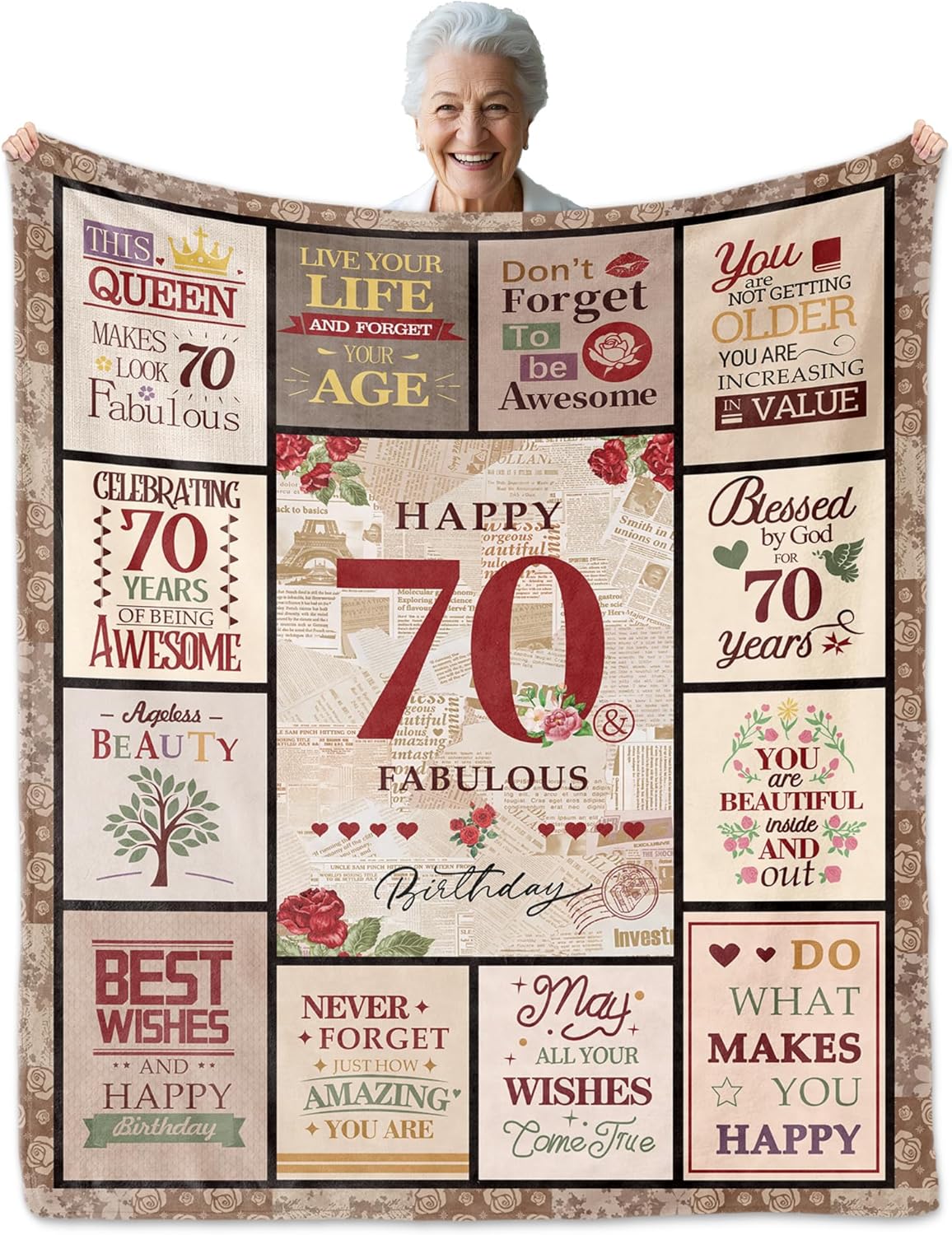 70th Birthday Gifts for Women, Gift for 70 Year Old Woman, 70 Year Old Birthday Gifts for Women, Happy 70th Bday Decorations for Woman,1955 Bday Gift Blanket 60"X50", Present for Age Seventy