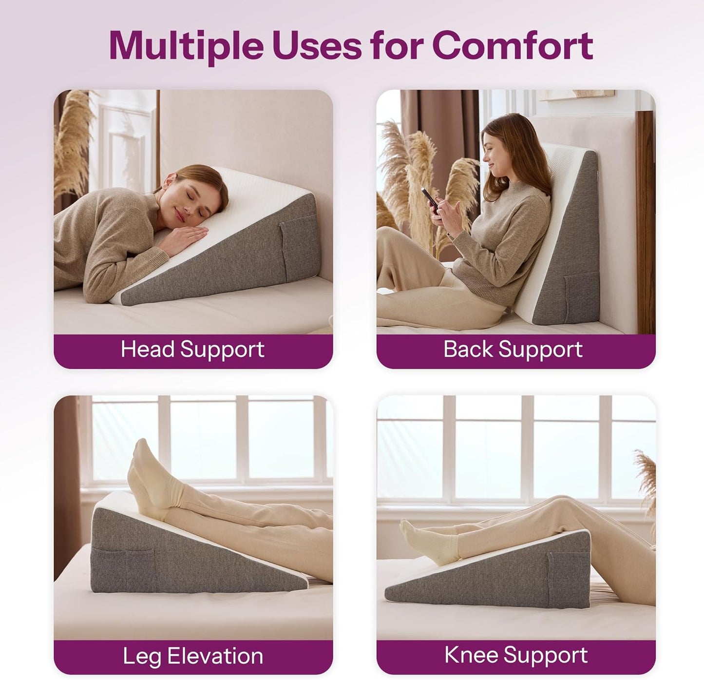 Wedge Pillow with Foam Top for Sleeping,Reading and Rest, 8 Inch Elevated Support Triangle Bed Pillow for Legs and Back Support with Washable Cover