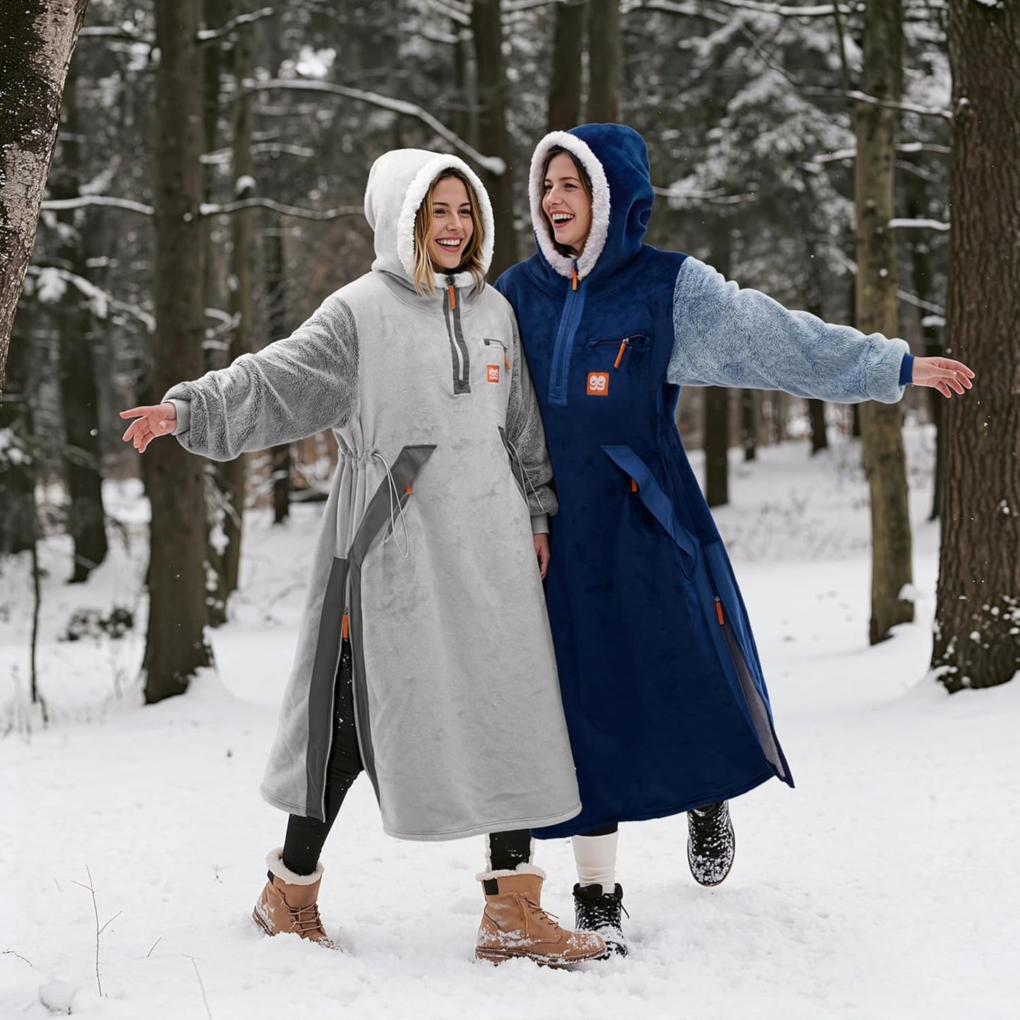 Giggling Getup Wearable Blanket Hoodie for Women Men Gifts for Women Mom Wife Sherpa Fleece Long Hooded Blanket Sweatshirt Cozy Sherpa Wearable Throw with Pocket & Sleeves for Adult Standard Grey