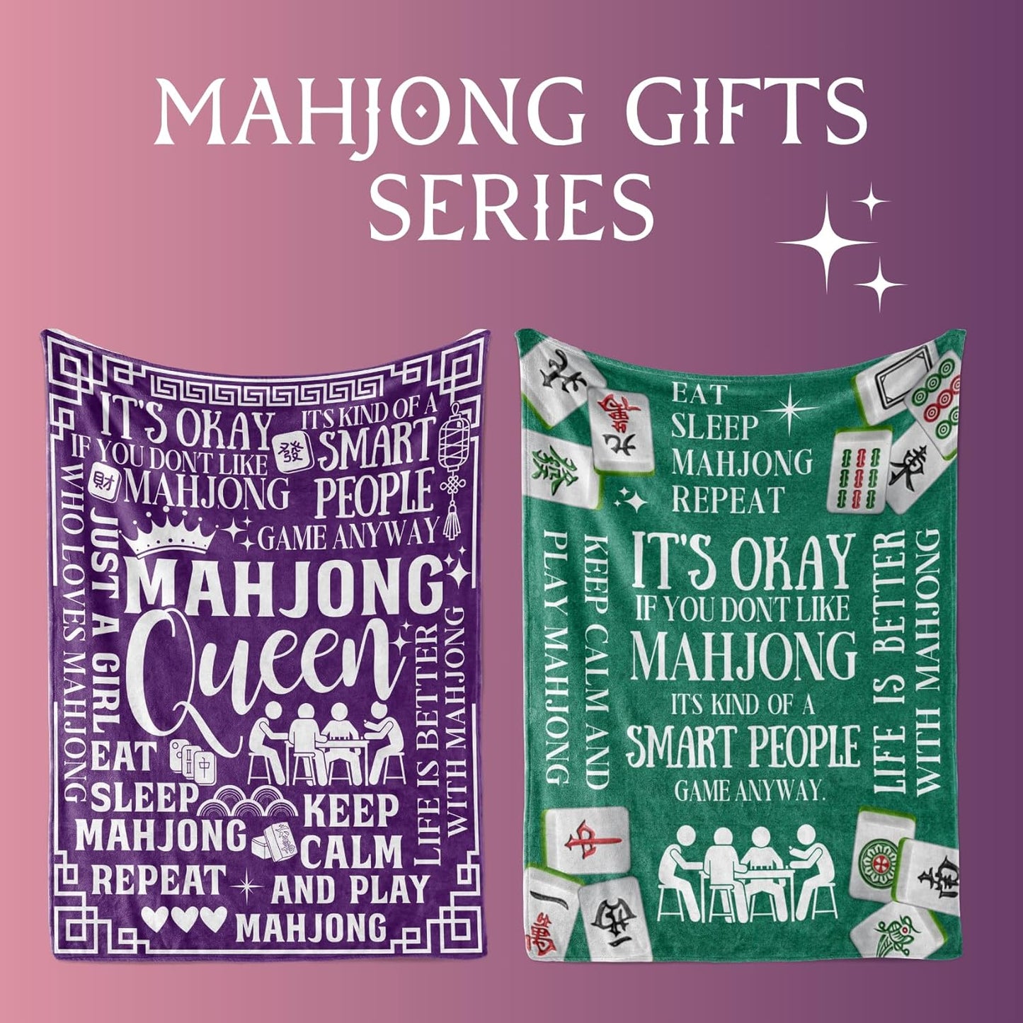 Mahjong Gifts for Women, Funny Mahjong Flannel Throw Blanket for Mahjongg Lovers, 50 x 65 Inch, Skin Friendly, Novelty Mahjongg Throw Blanket - Purple