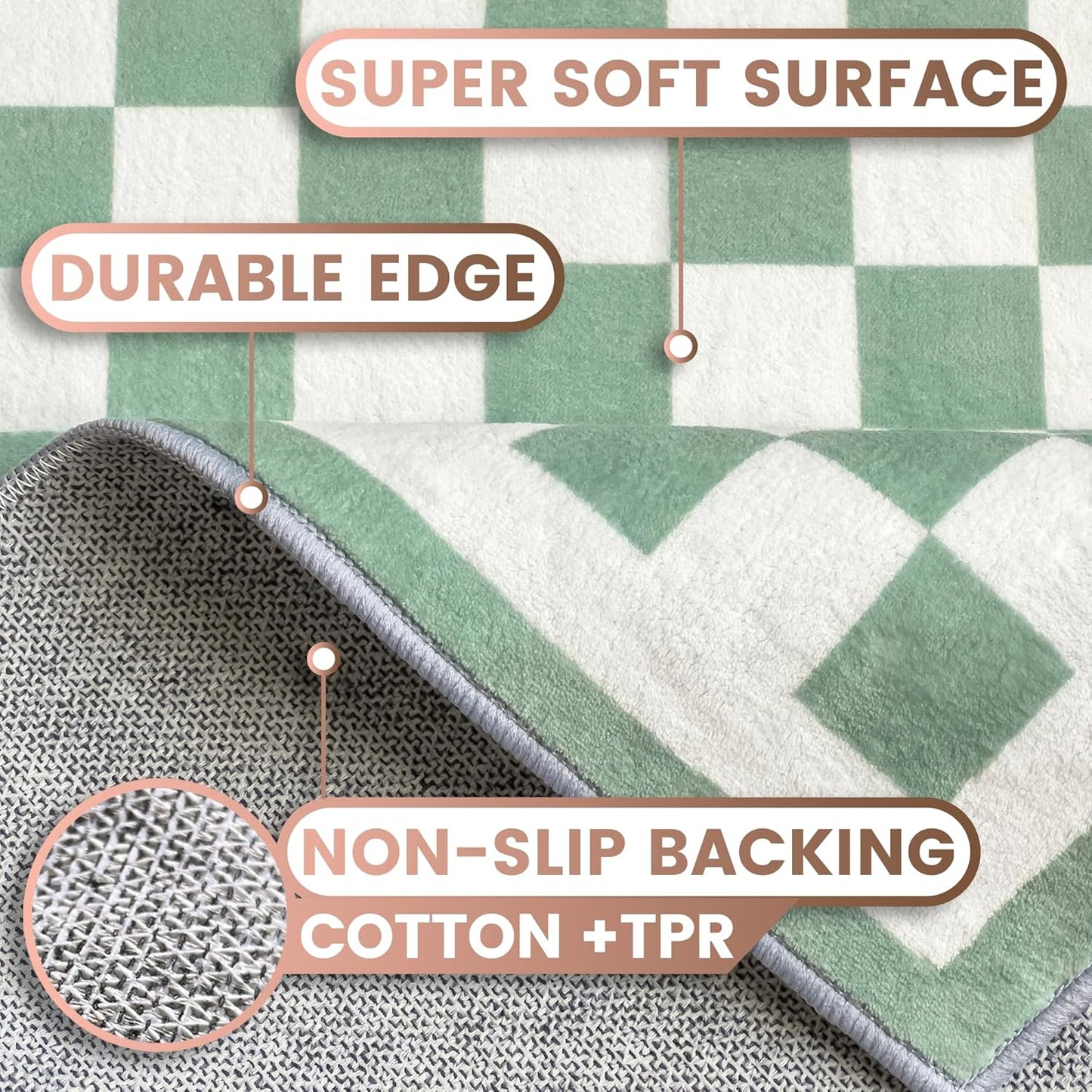 Washable 5x7 Checkered Area Rug for Living Room, Sage Green Checkerboard Modern Boho Large Rugs, Ultra Thin Low Pile Lightweight Indoor Carpet with Non-slip Backing for Bedroom Classroom Playroom Kids