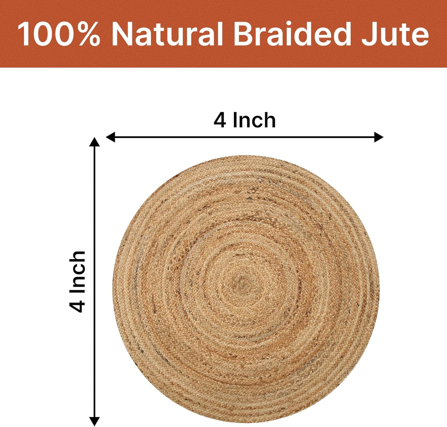 MDS Pack of 1 Handwoven Braided Jute Area Rug - 4 feet Round - Natural Reversible for Home Decor, Living Room Doormat Kitchen, Entryway Rug, Jute Burlap Braided Rag Rug, Rustic, Farmhouse (4' Round)