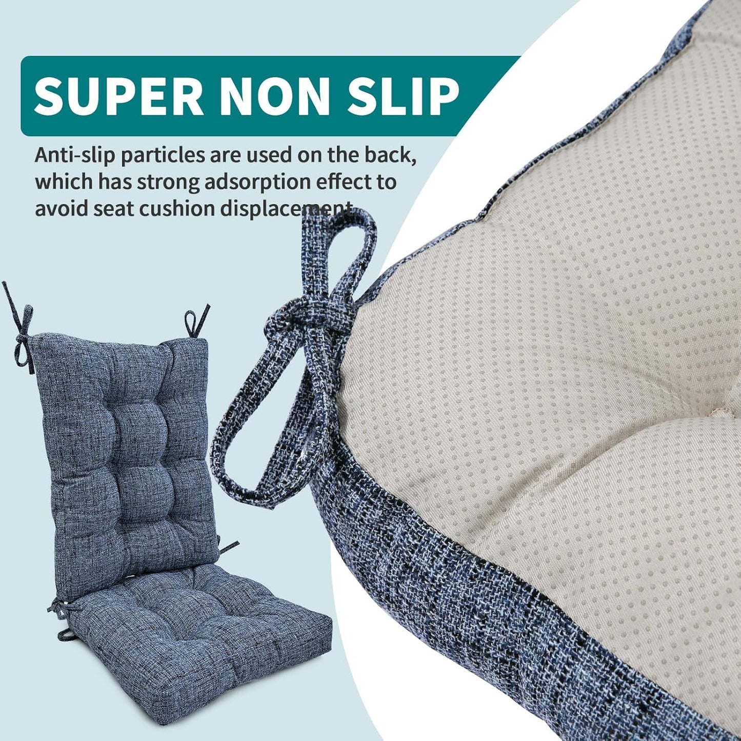 SINOSSO Rocking Chair Cushion Set with Thick Padding, Back Pillow & Seat Cushion with Ties, Modern Interwoven Style Indoor Living Room Rocker Chair Pads for Elderly Sitting, Blue