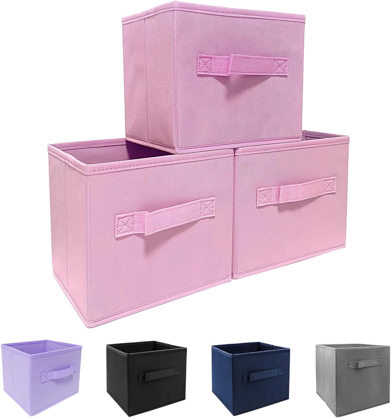 Storage bins collapsible storage bins,cube storage organizer （Pack of 3） 10.5 * 10.5 * 11 inch,For home and office Collapsible Closet Shelf Organizers, Drawer Organizers(Pink)