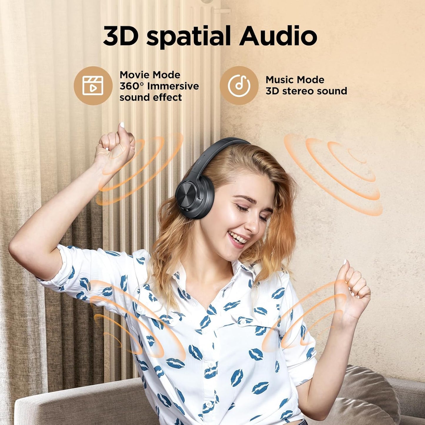 Hybrid Active Noise Cancelling Headphones, Wireless Over Ear Bluetooth, 130H Playtime, Hi-Res Sound, Deep Bass, Customize via App, Comfort Earcup for Business Travel Workout