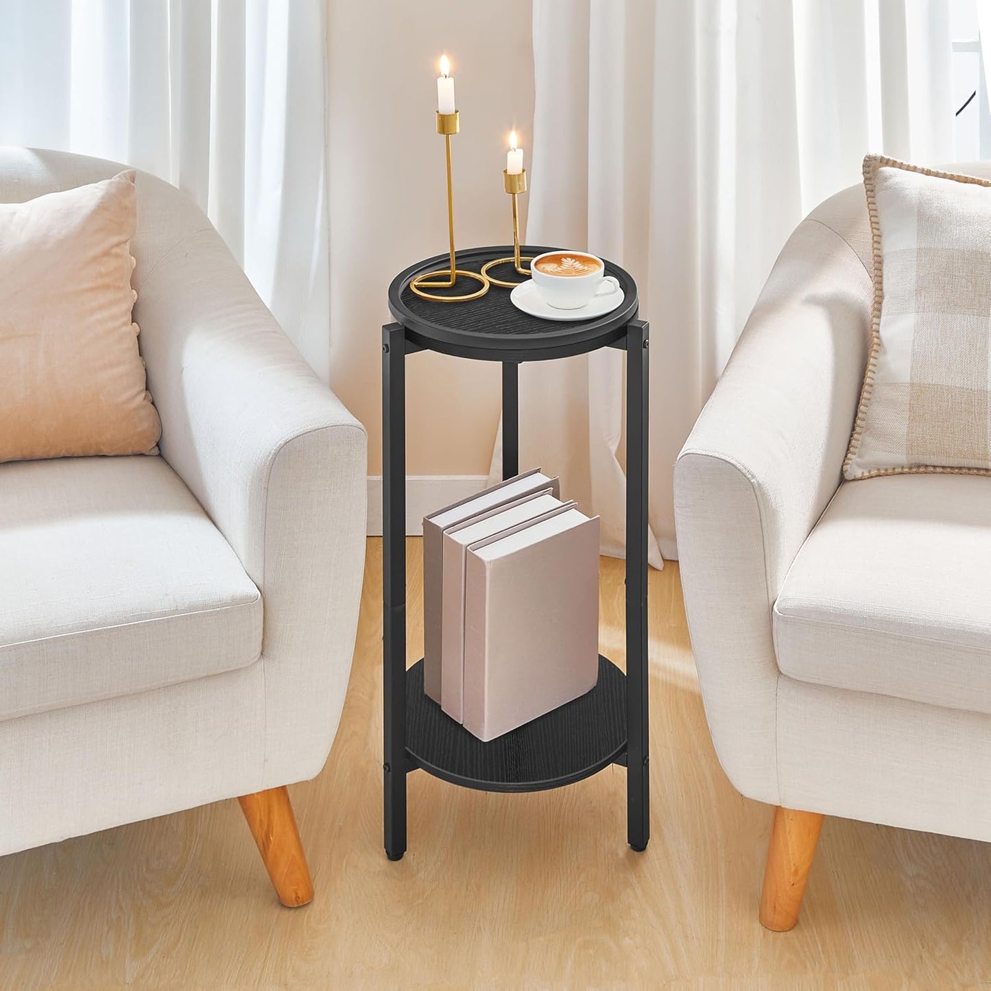 HOOBRO Small Round Side Table, Tall Coffee Drink Table for Sofa Couch Corner, 28.7" H Slim Nightstand, Circle Wooden Accent Pedestal Table for Living Room, Bedroom, Black BB167BZ01