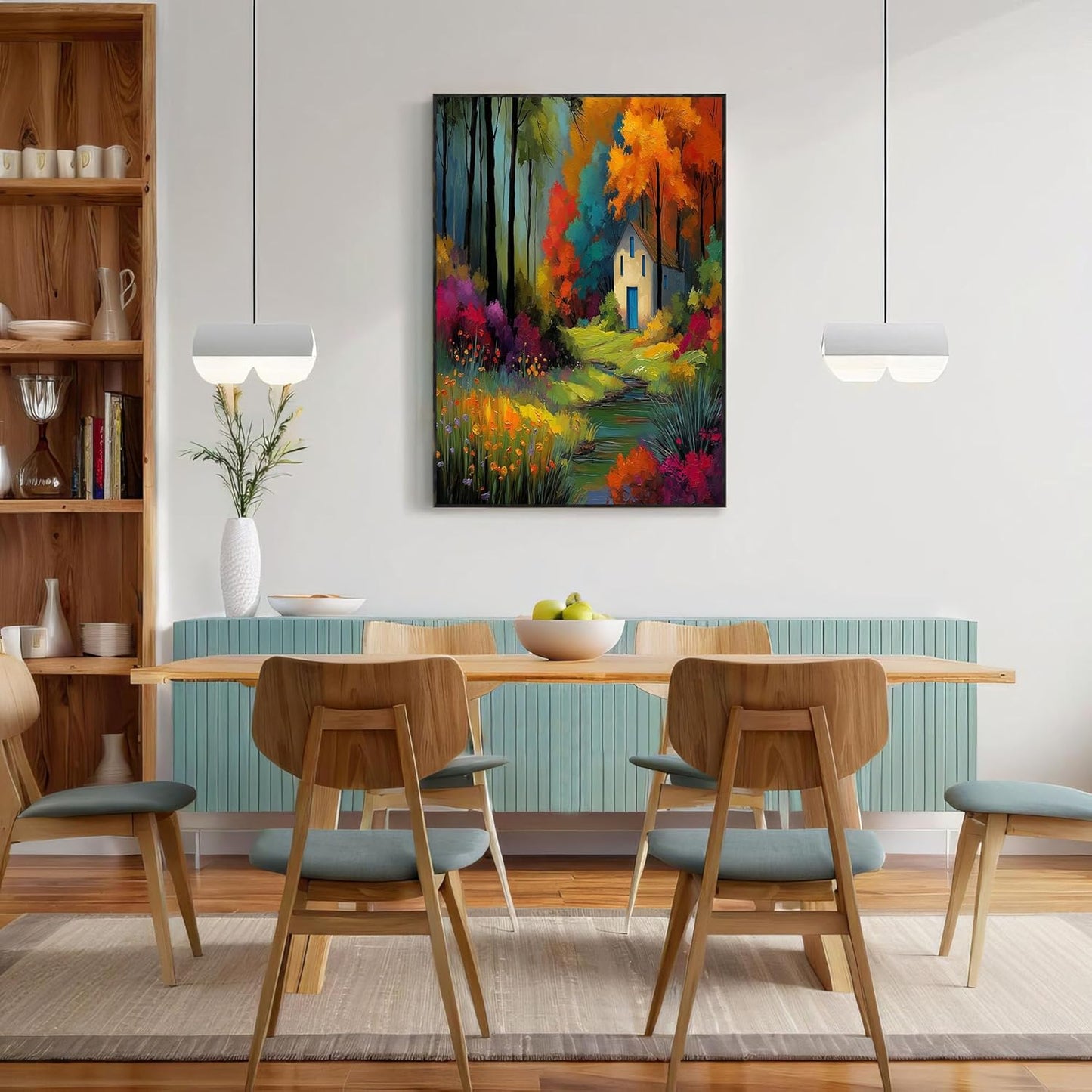 GDJSMIN Impressionist Style Wall Art, Forest House Scene Poster for Reading Room Living Room Decor 16x 24 inch Unframed