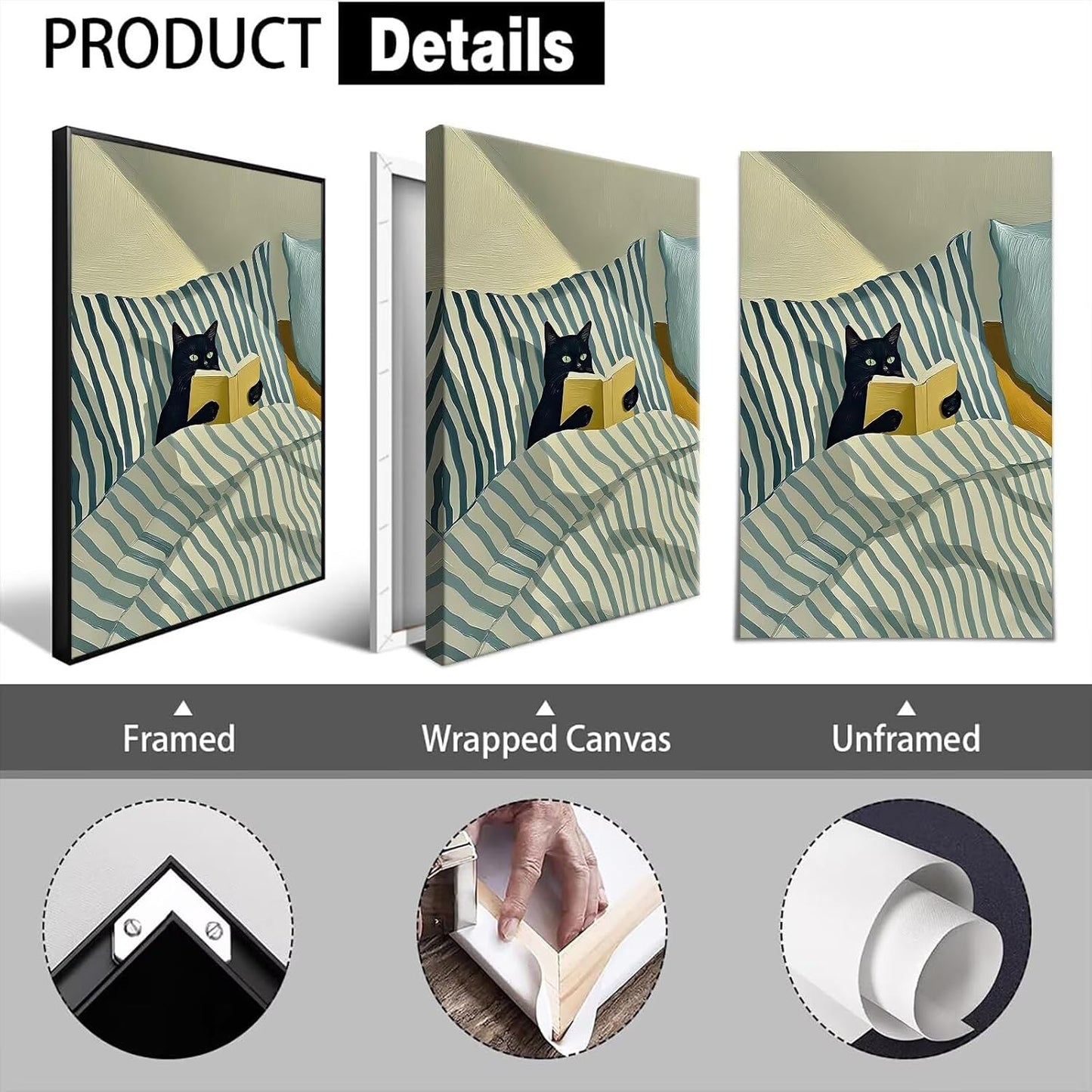 Black Cat Reading Book Wall Art Modern Cute Pet Lovers Canvas Prints Decor Vintage Trendy Animal Poster Painting Funny Minimalist Aesthetic Picture for Bedroom Living Room 12x16inch Unframed