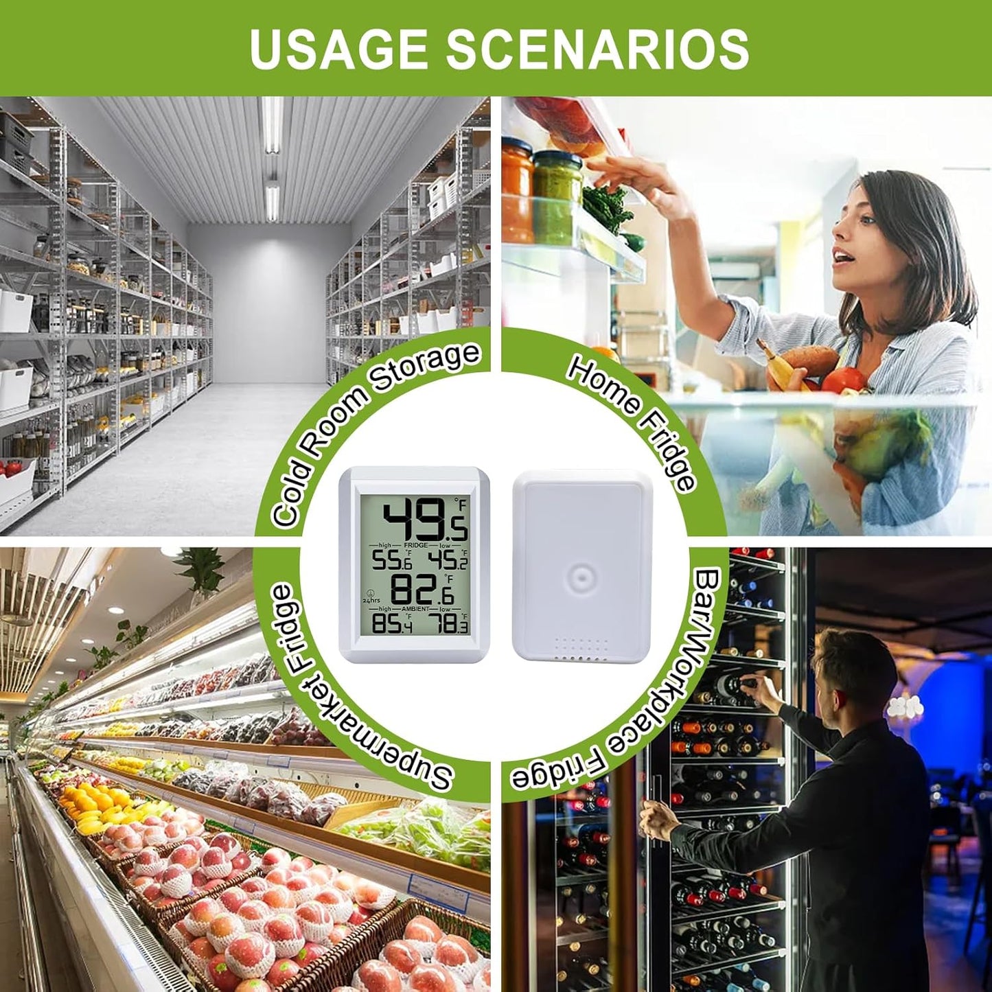 Refrigerator Thermometer, Urageuxy Fridge and Freezer Temperature Monitoring, Digital Freezer Room Thermometer with Magnetic Back
