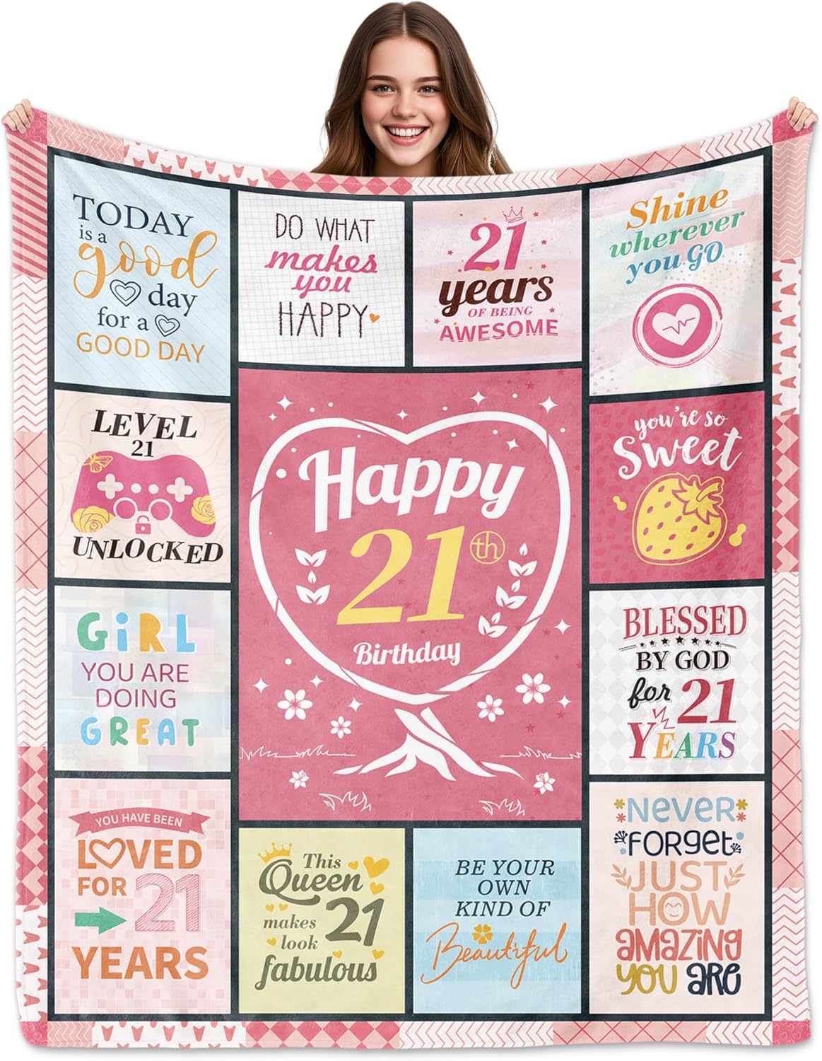21st Birthday Gifts for Her, 21st Birthday Gifts for Women, 21 Year Old Bday Gift for Her, Bday Gift for 21 Year Old Female Ladies, Best Decorations Present for Women Throw Blanket 50"X60"