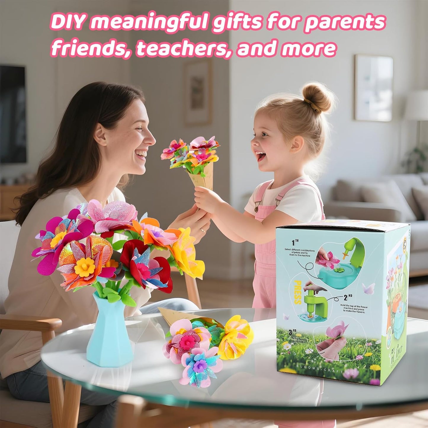DAISRED Flower Craft Kits Toys, Easter Basket Stuffers Gifts for Kids, Arts and Crafts for Girls Ages 4-6-8, DIY Flower Making Kit for Kids, Birthday Gifts for 4 5 6 7 8 9 Year Old Girls Boys