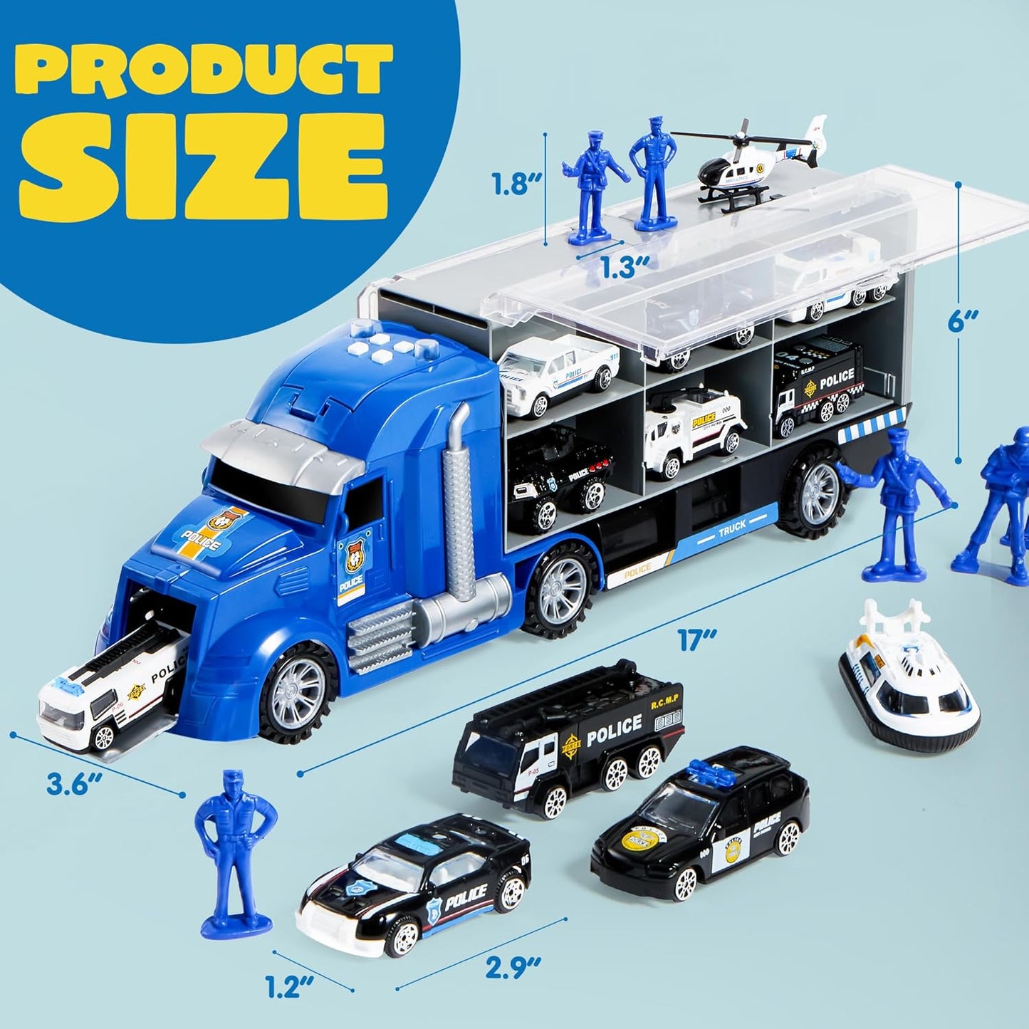 JOYIN 25 in 1 Police Rescue Truck Car Toy Set with Sounds and Lights, Mini Vehicles in Carrier Truck, Play Police Patrol Rescue Vehicle Toy, Birthday Gifts for Over 3 Years Old Boys, Easter Basket