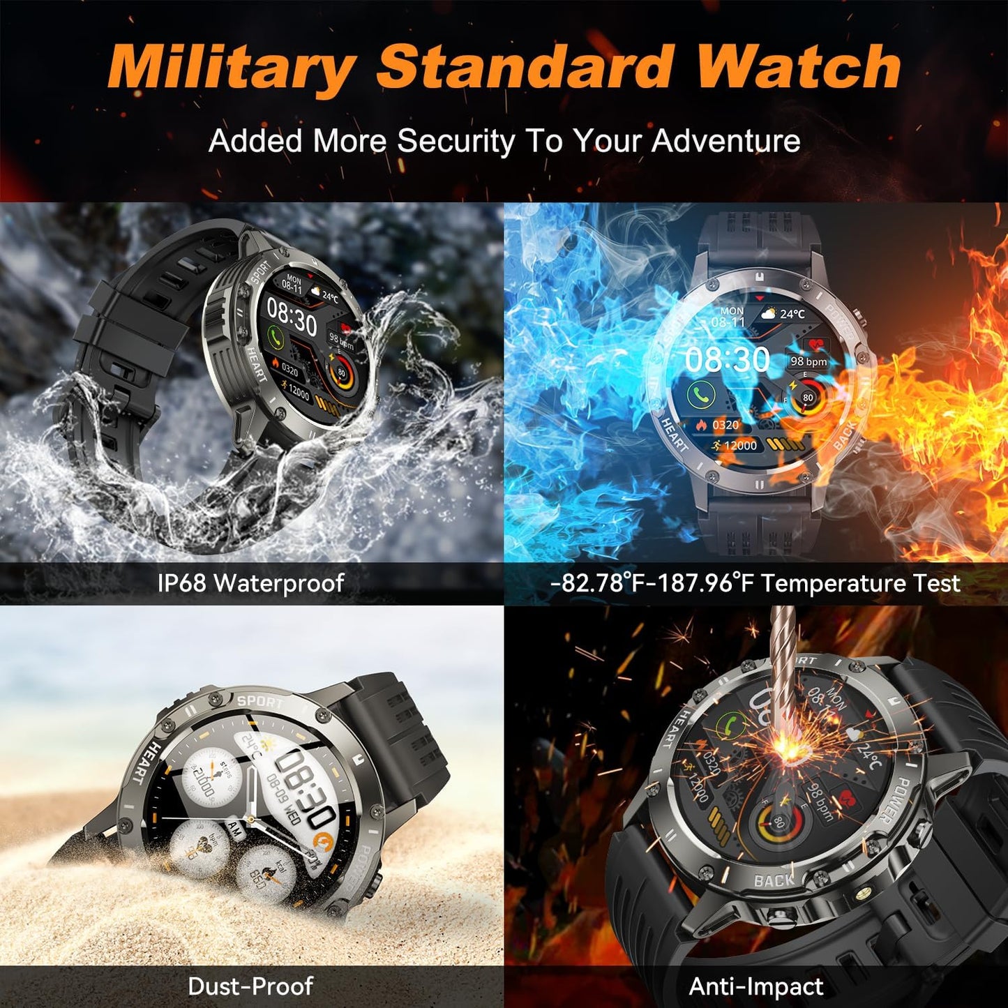zhizhi Smart Watch for Men Fitness Tracker: Smart Watches for Android Phones iPhone Bluetooth Waterproof Make Answer Call Digital Mens Watches Heart Rate Monitor Running Smartwatch Samsung Compatible