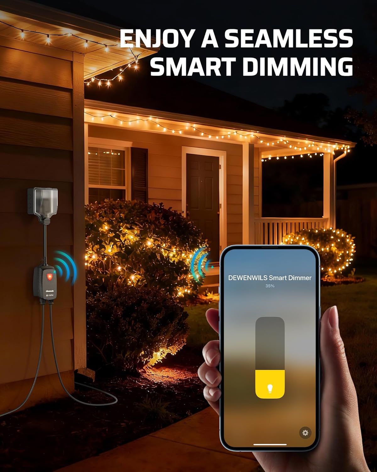 DEWENWILS Wi-Fi Matter Smart Dimmer Plug, Remote Control, 2 Grounded Outlets, Work with Alexa/Google Home, Support 200W Dimmable LED & 400W Tungsten Bulbs, Outdoor Dimmer for String Lights