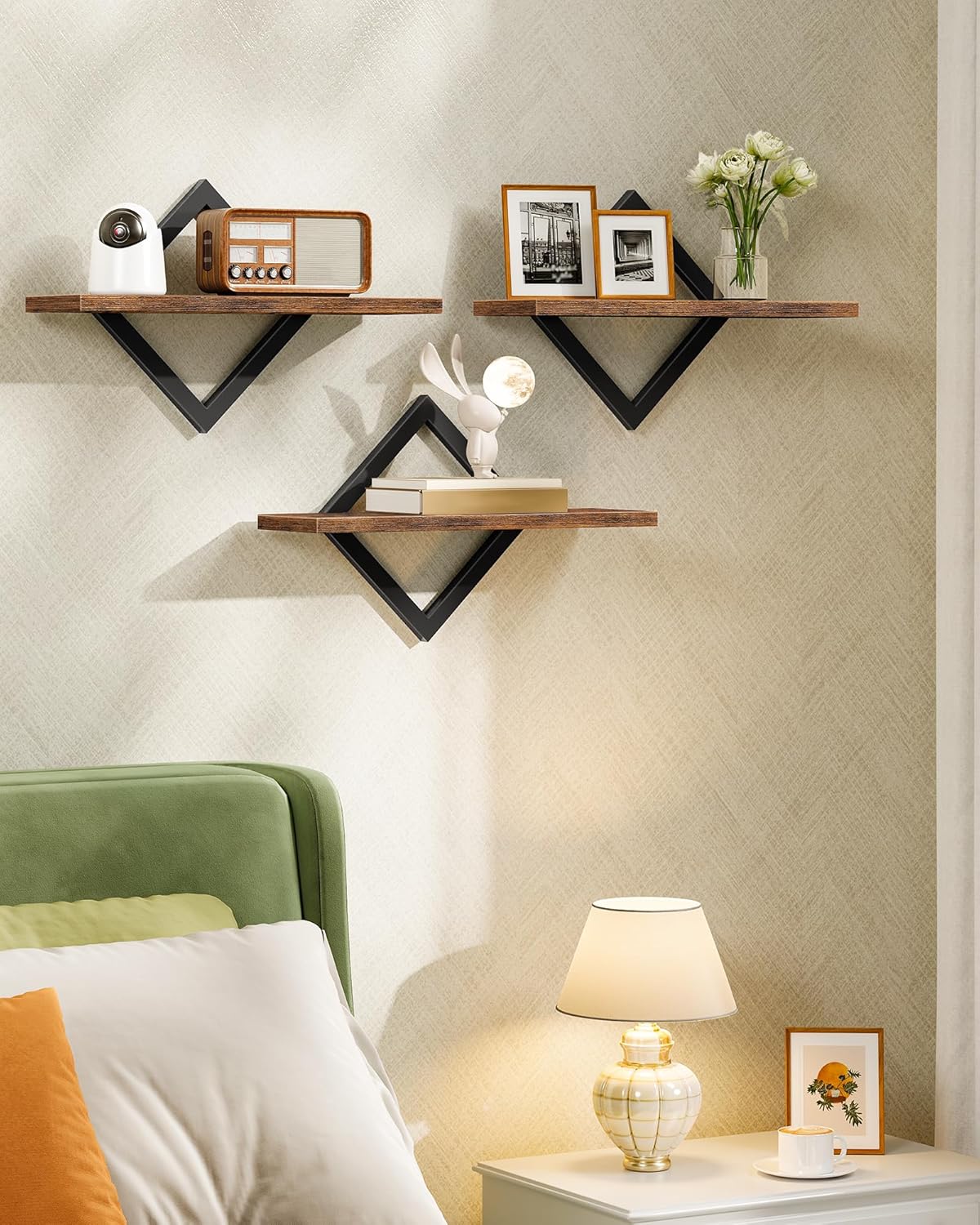 Floating Shelves for Wall, Set of 3 Wall Mounted Storage Shelves for Living Room, Bedroom, Kitchen, Bathroom, Rustic Brown TBJ03P3BF